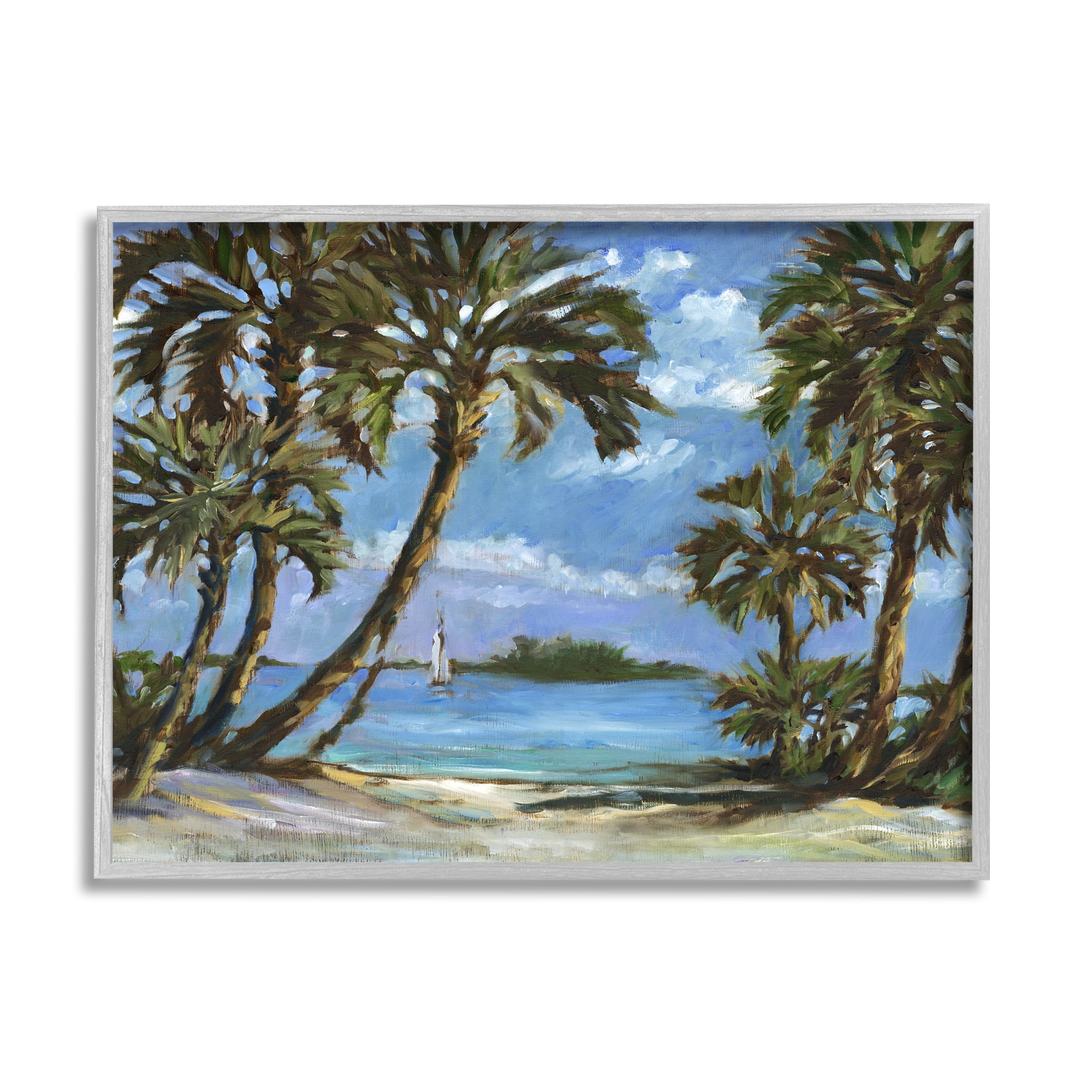Stupell Industries Summer Palms Landscape Landscape Painting Gray Framed Art Print Wall Art, 20 x 16