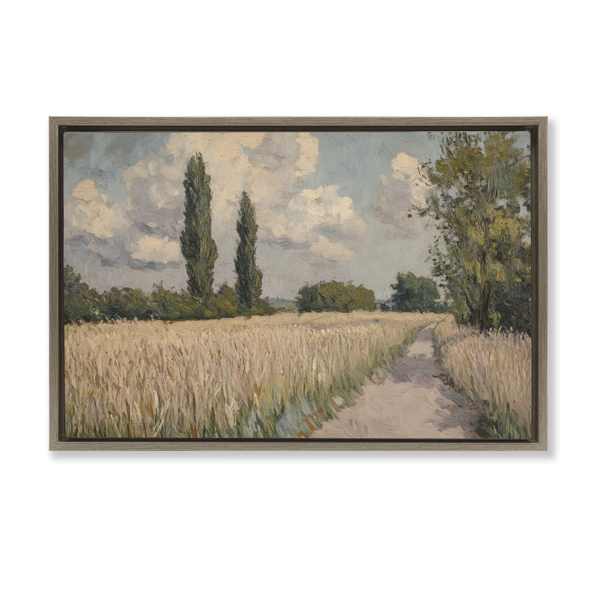 Stupell Industries Summer Path Between Poplars Brown Framed Floater Canvas Wall Art, design by Petal Prints Design