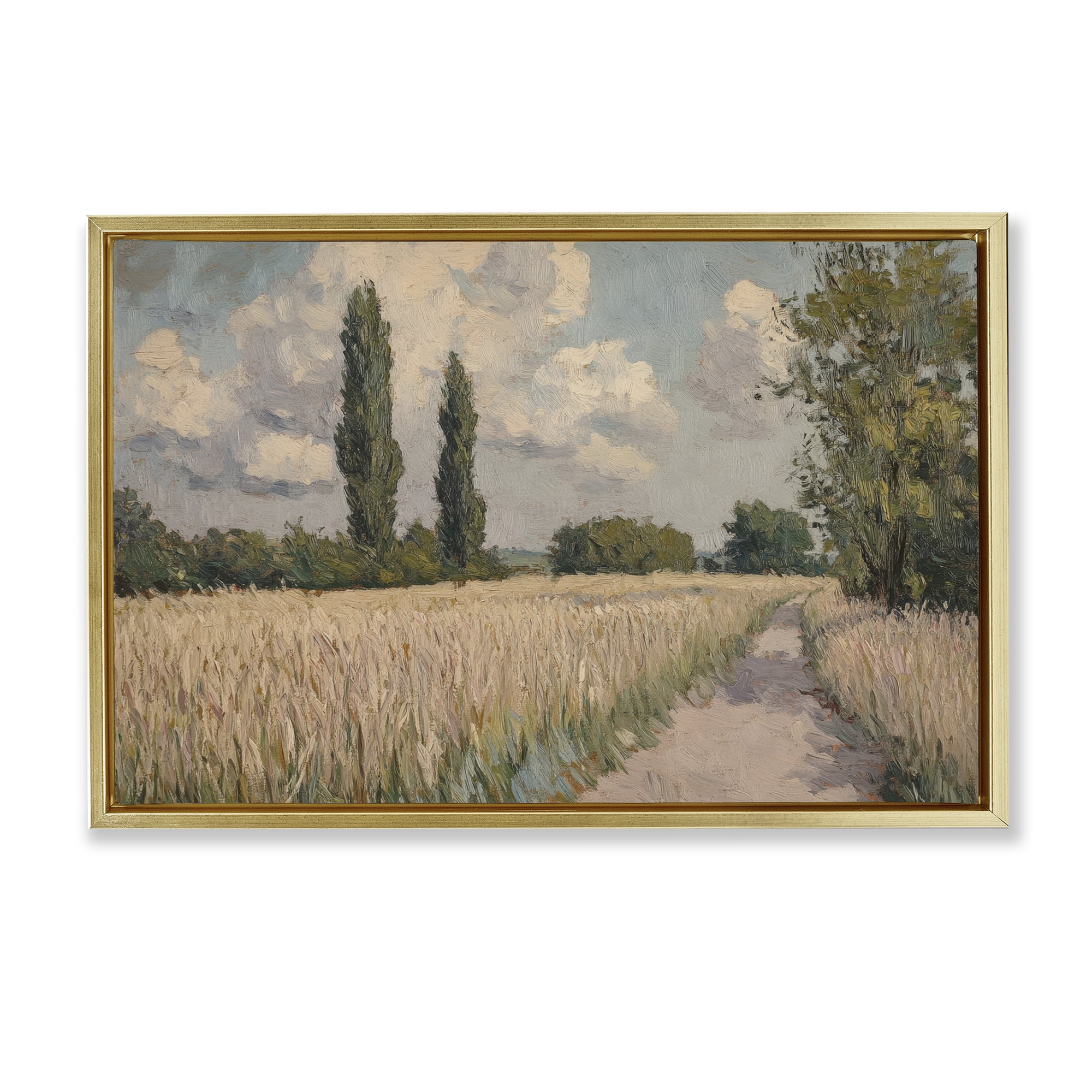 Stupell Industries Summer Path Between Poplars Gold Framed Floater Canvas Wall Art, design by Petal Prints Design