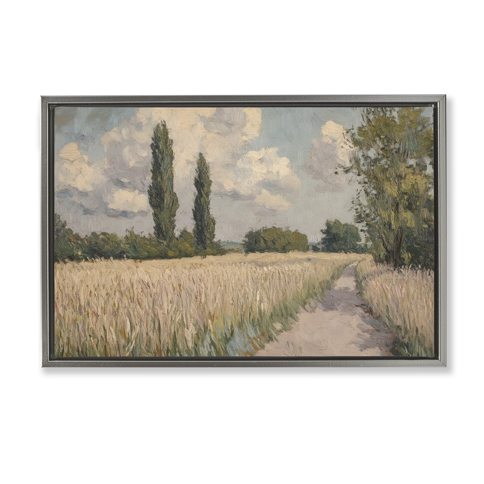 Stupell Industries Summer Path Between Poplars Gray Framed Floater Canvas Wall Art, design by Petal Prints Design