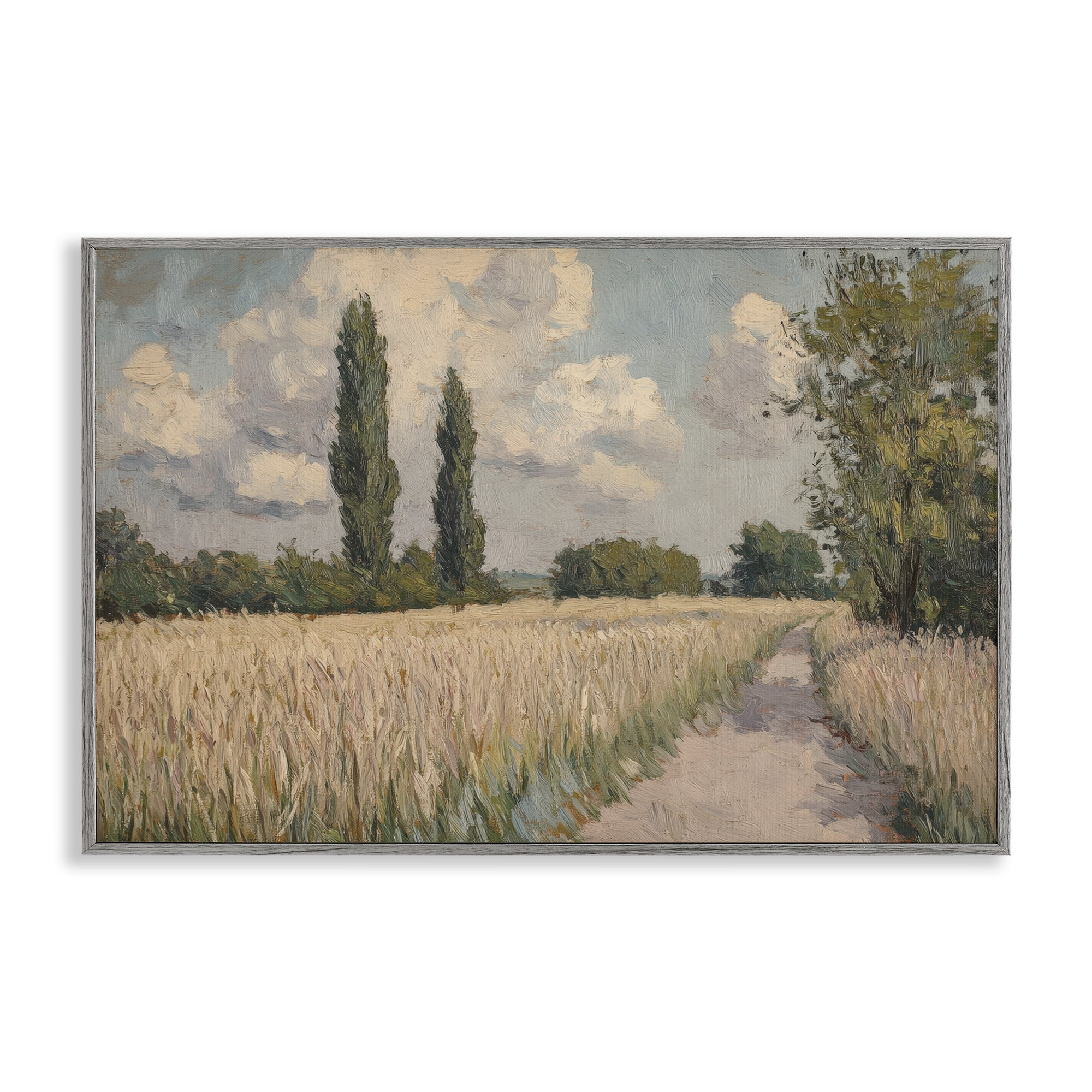 Stupell Industries Summer Path Between Poplars Gray Framed Giclee Art, design by Petal Prints Design
