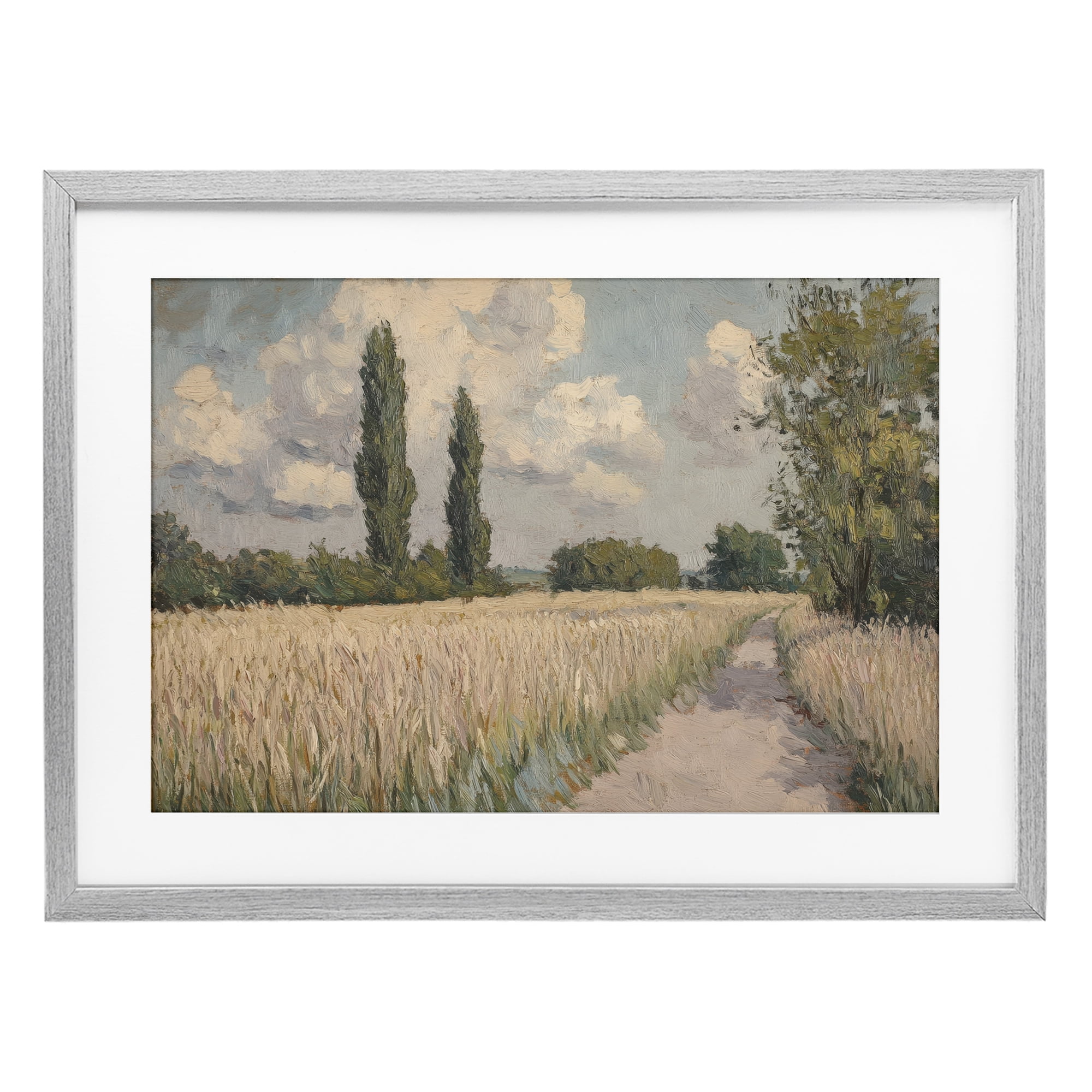 Stupell Industries Summer Path Between Poplars Gray Framed Print Under Glass, design by Petal Prints Design