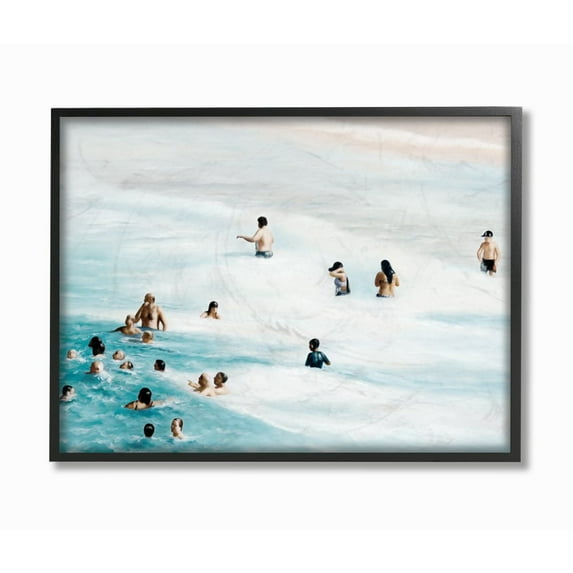 Stupell Industries Summer People Swimming Waves Beach Water Landscape Framed Wall Art Design by Urban Road, 16" x 20", Black Framed