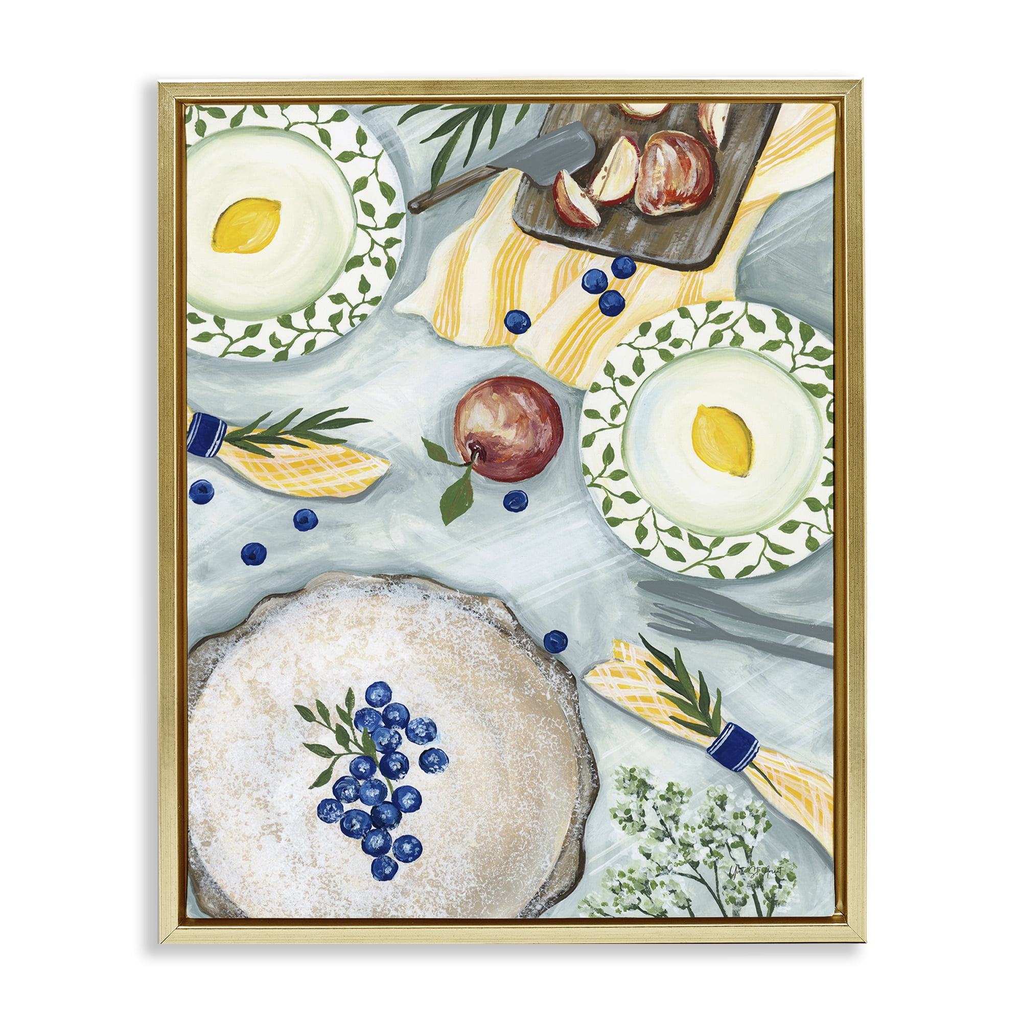 Stupell Industries Summer Picnic Fruits Food & Beverage Painting Gold Floater Framed Canvas Art Print Wall Art, 17 x 21