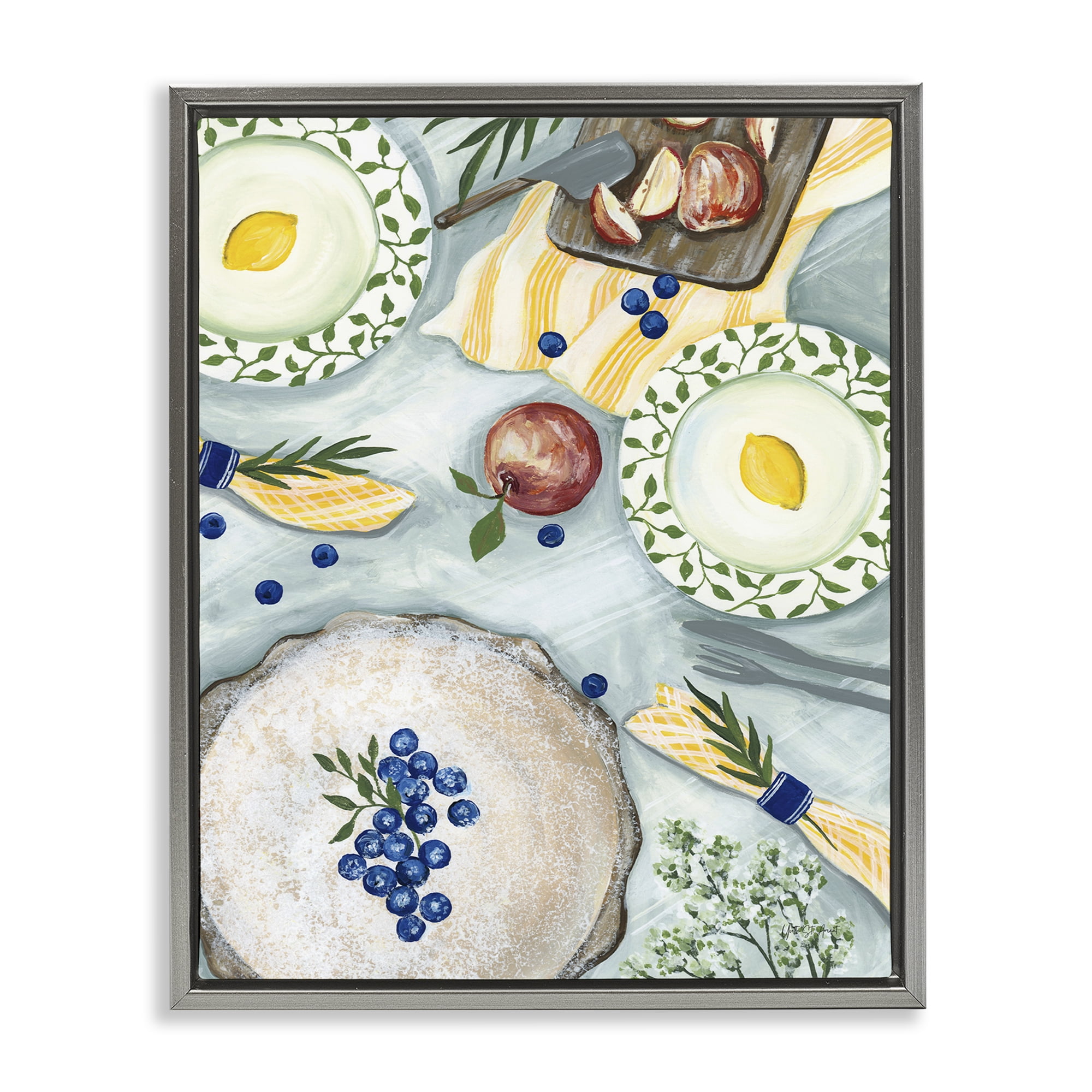Stupell Industries Summer Picnic Fruits Food & Beverage Painting Gray Floater Framed Canvas Art Print Wall Art, 17 x 21
