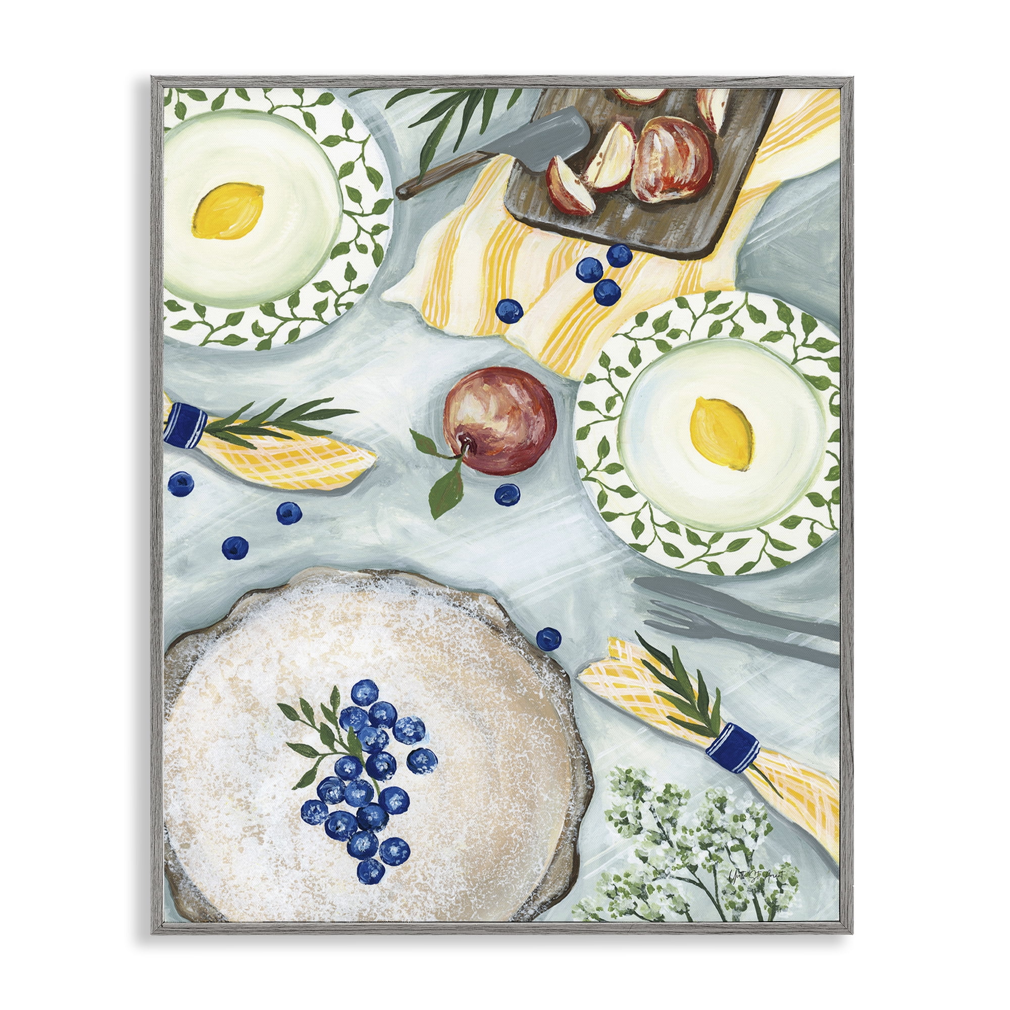 Stupell Industries Summer Picnic Fruits Food & Beverage Painting Gray Framed Art Print Wall Art, 11 x 14