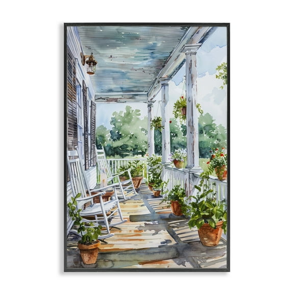 Stupell Industries Summer Plant Filled Porch Buildings & Architecture Painting Black Framed Art Print Wall Art, 12 x 18