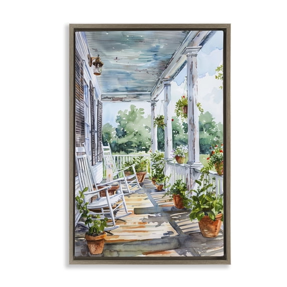 Stupell Industries French Country Summer Plant Filled Porch Brown Floating Frame Canvas Art, 17 x 25, by Franklyn Gregory