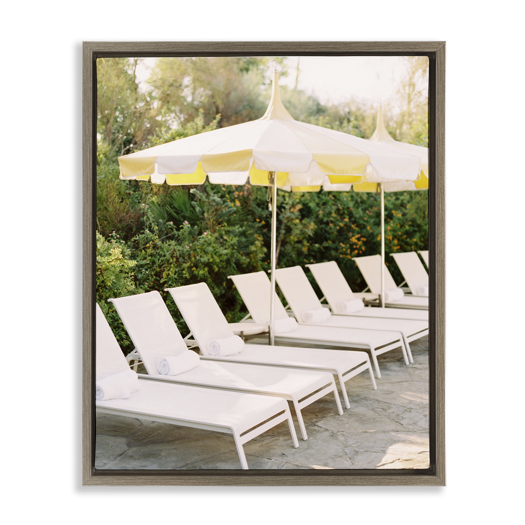 Stupell Industries Summer Pool Chairs Landscape Photography Brown Floater Framed Canvas Art Print Wall Art, 25 x 31