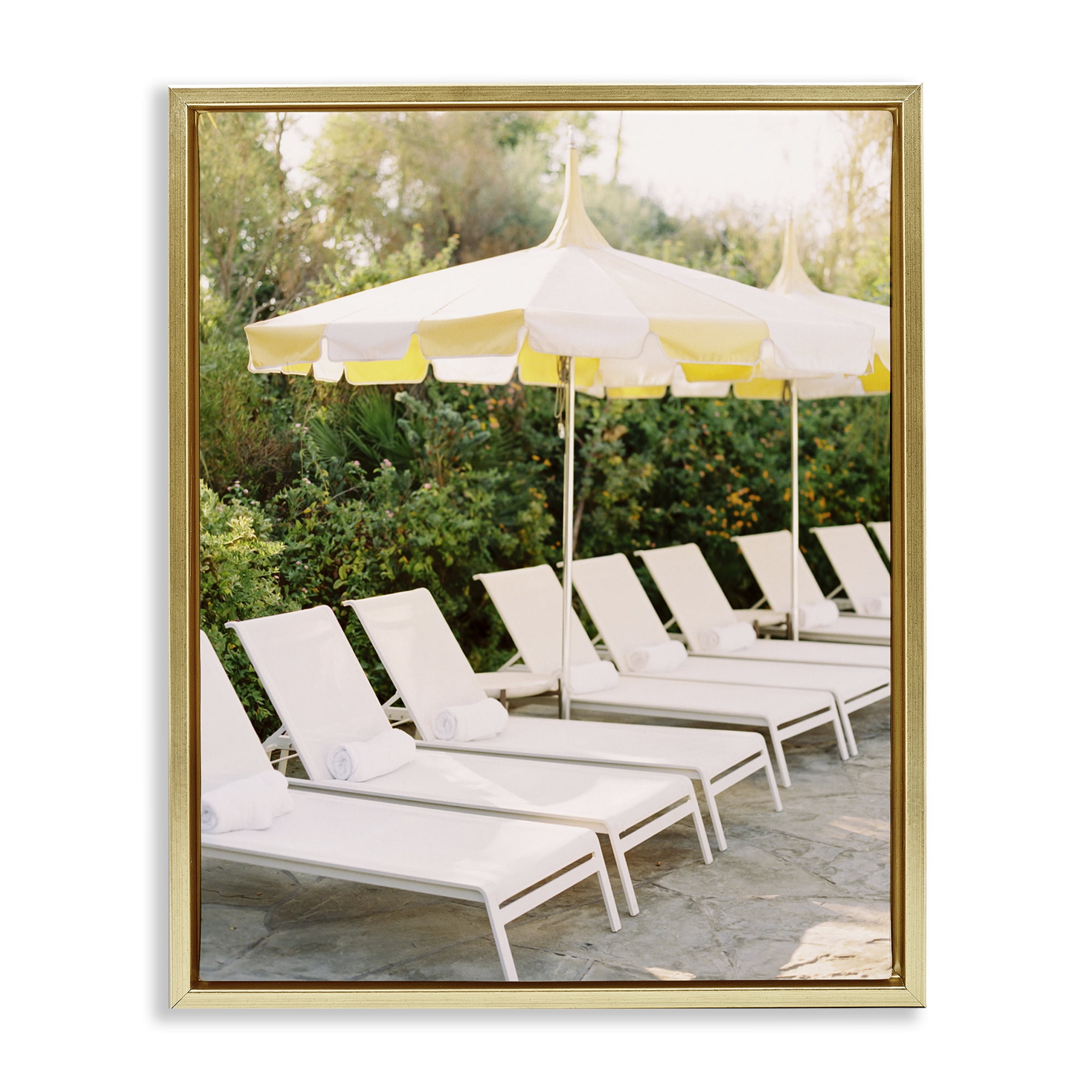 Stupell Industries Summer Pool Chairs Landscape Photography Gold Floater Framed Canvas Art Print Wall Art, 25 x 31