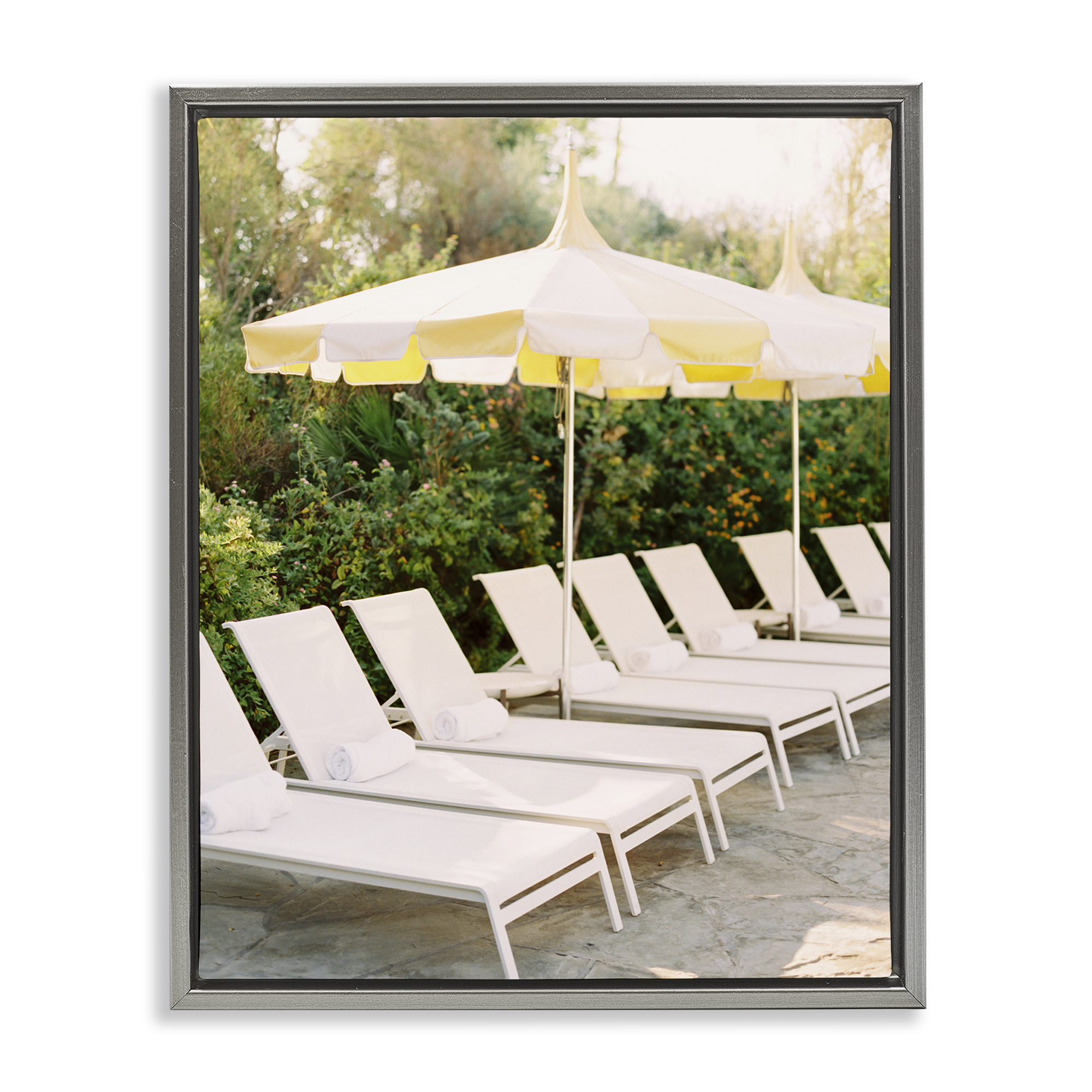 Stupell Industries Summer Pool Chairs Landscape Photography Gray Floater Framed Canvas Art Print Wall Art, 25 x 31