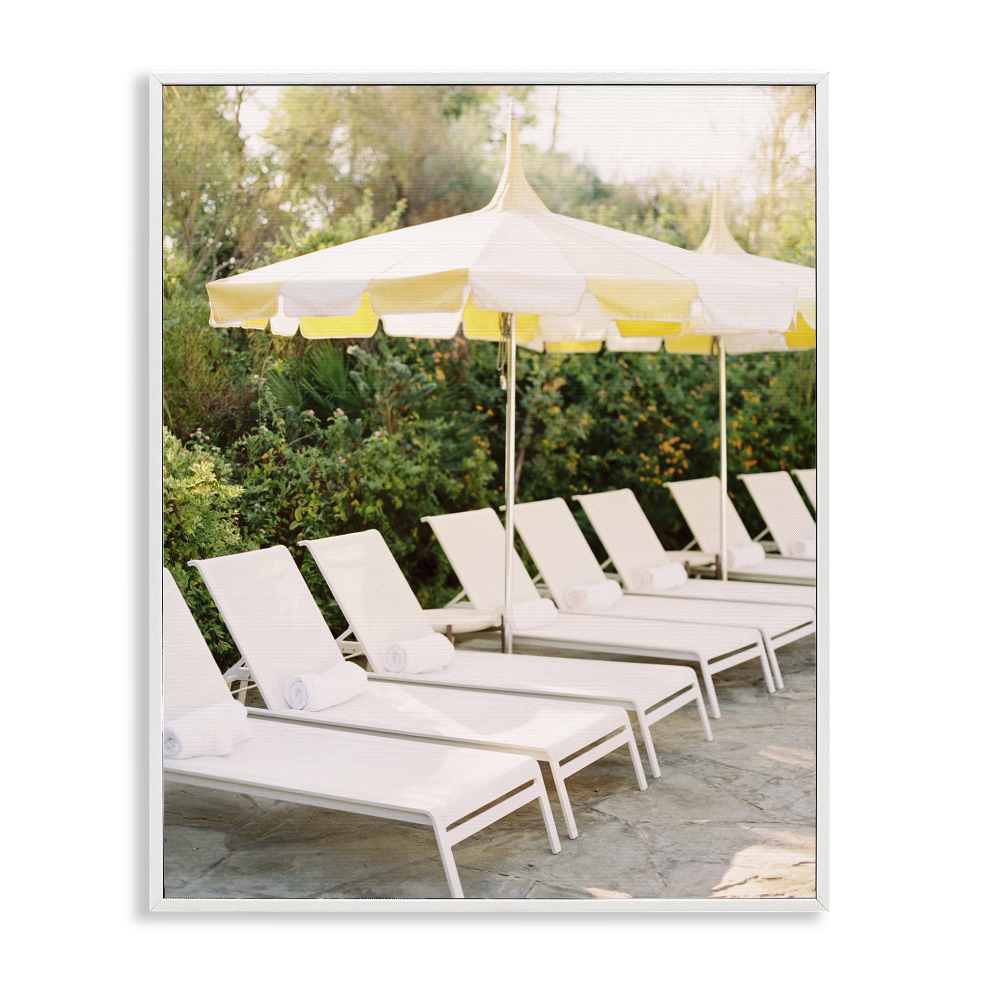 Stupell Industries Summer Pool Chairs Landscape Photography White Framed Art Print Wall Art, 24 x 30