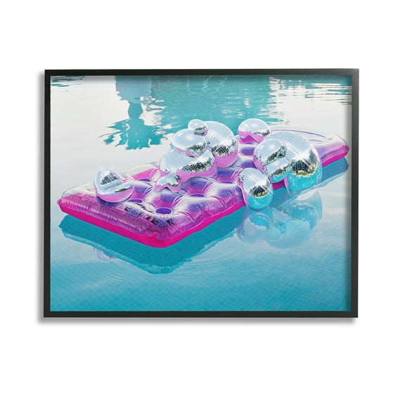 Stupell Industries Summer Pool Disco Balls Abstract Painting Black Framed Art Print Wall Art, 14 x 11