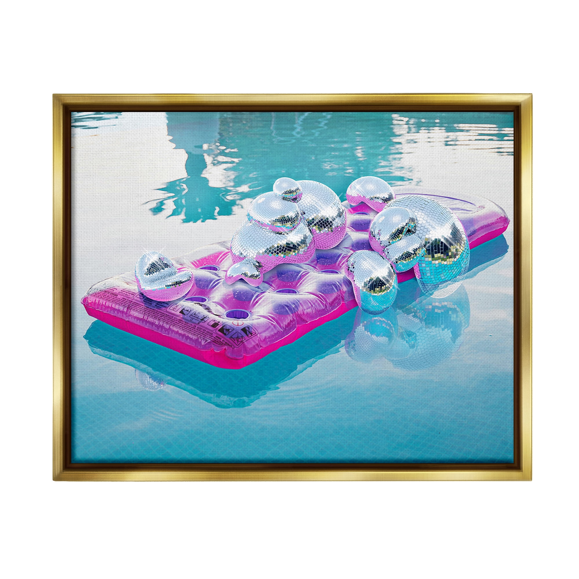 Stupell Industries Summer Pool Disco Balls Abstract Painting Gold Floater Framed Canvas Art Print Wall Art, 31 x 25