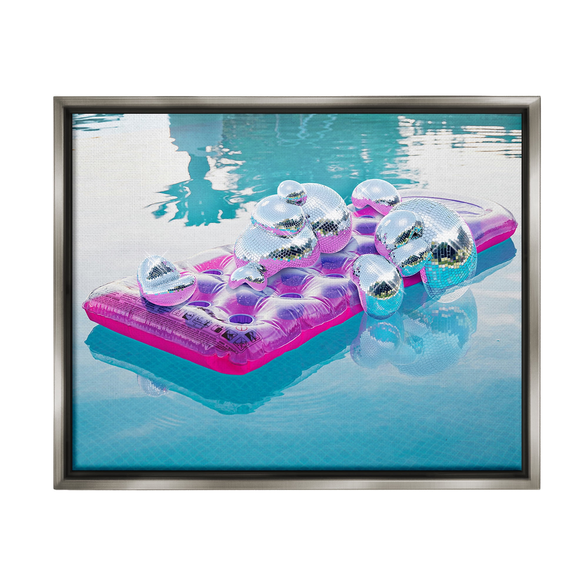 Stupell Industries Summer Pool Disco Balls Abstract Painting Gray Floater Framed Canvas Art Print Wall Art, 31 x 25