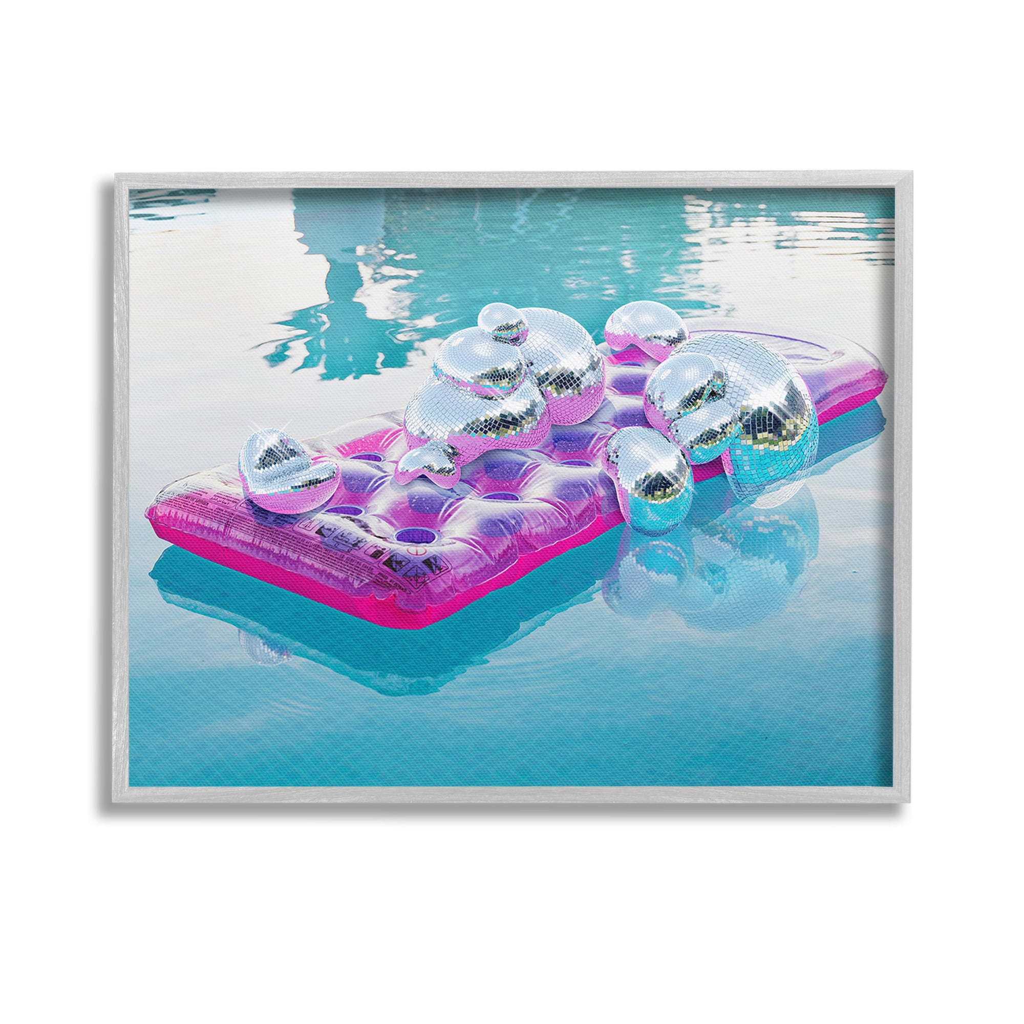 Stupell Industries Summer Pool Disco Balls Abstract Painting Gray Framed Art Print Wall Art, 14 x 11
