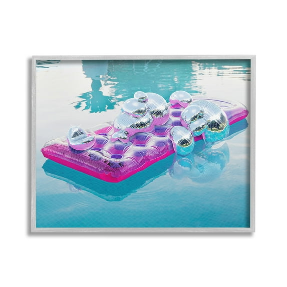 Stupell Industries Summer Pool Disco Balls Abstract Painting Gray Framed Art Print Wall Art, 30 x 24
