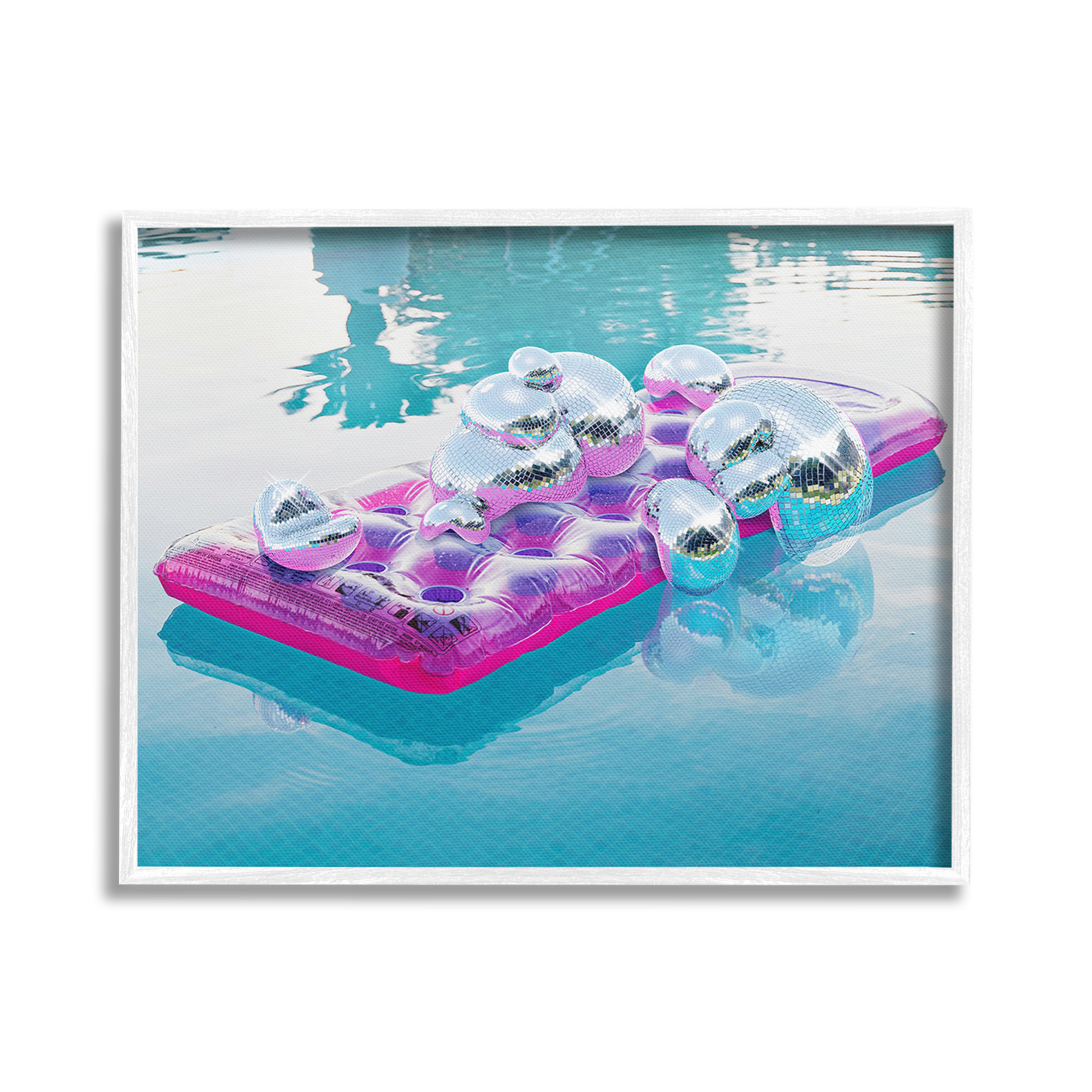 Stupell Industries Summer Pool Disco Balls Abstract Painting White Framed Art Print Wall Art, 20 x 16