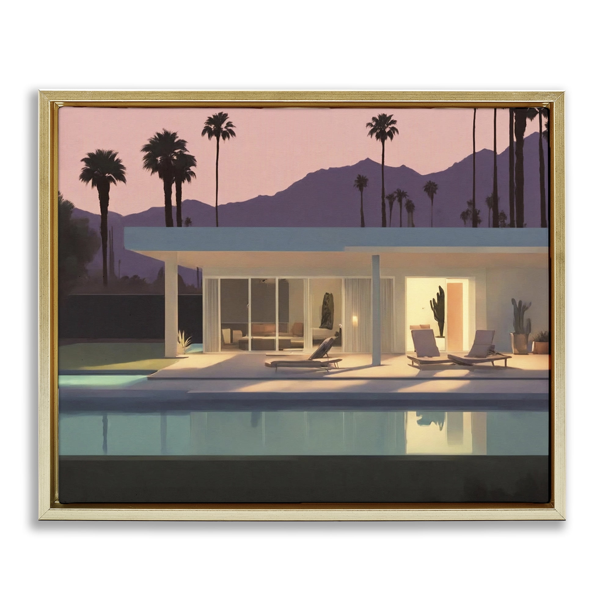 Stupell Industries Summer Pool Reflection Landscape & Nature Painting Gold Floater Framed Canvas Art Print Wall Art, 21 x 17