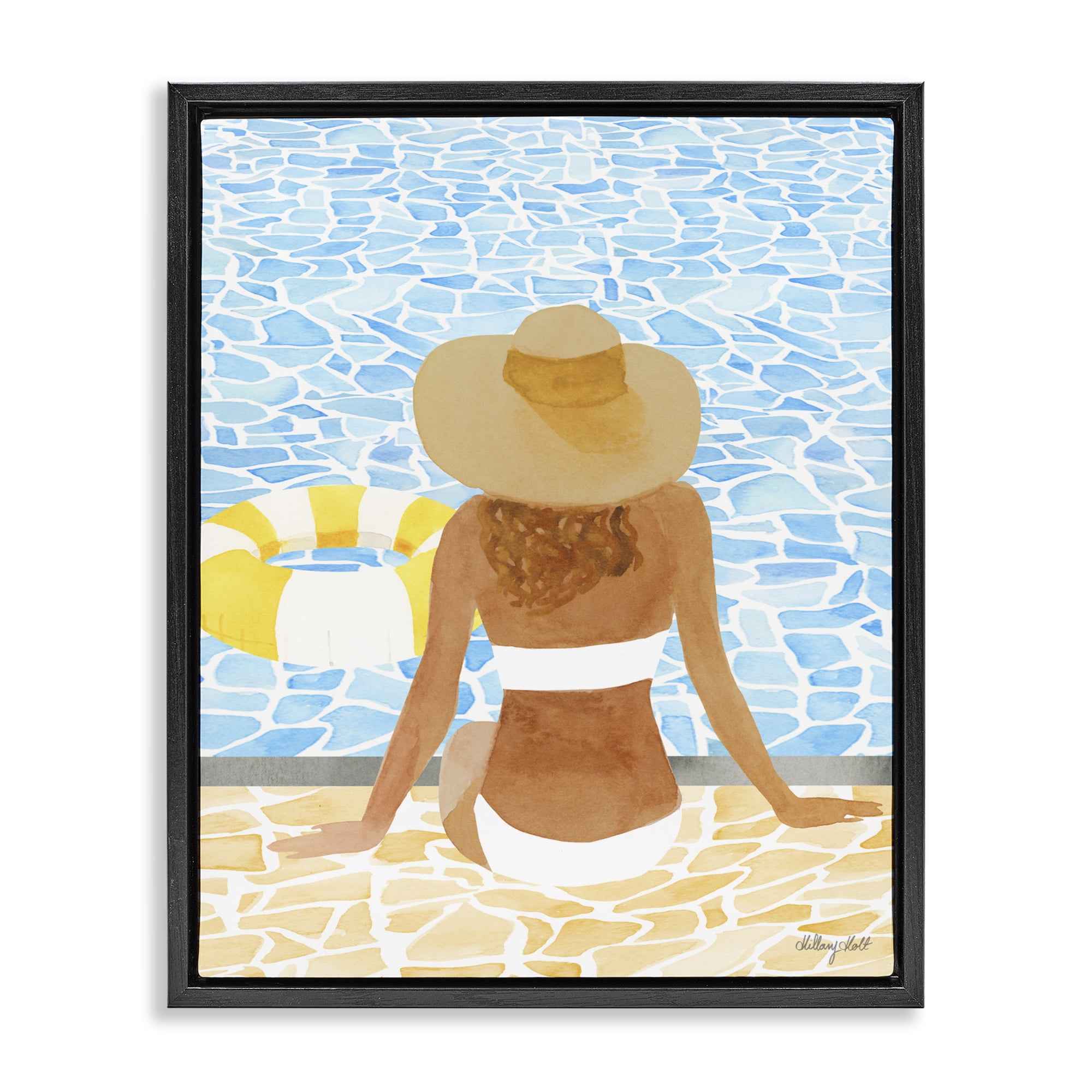 Stupell Industries Summer Poolside Chill Black Framed Floater Canvas Wall Art, design by Hillary Holt