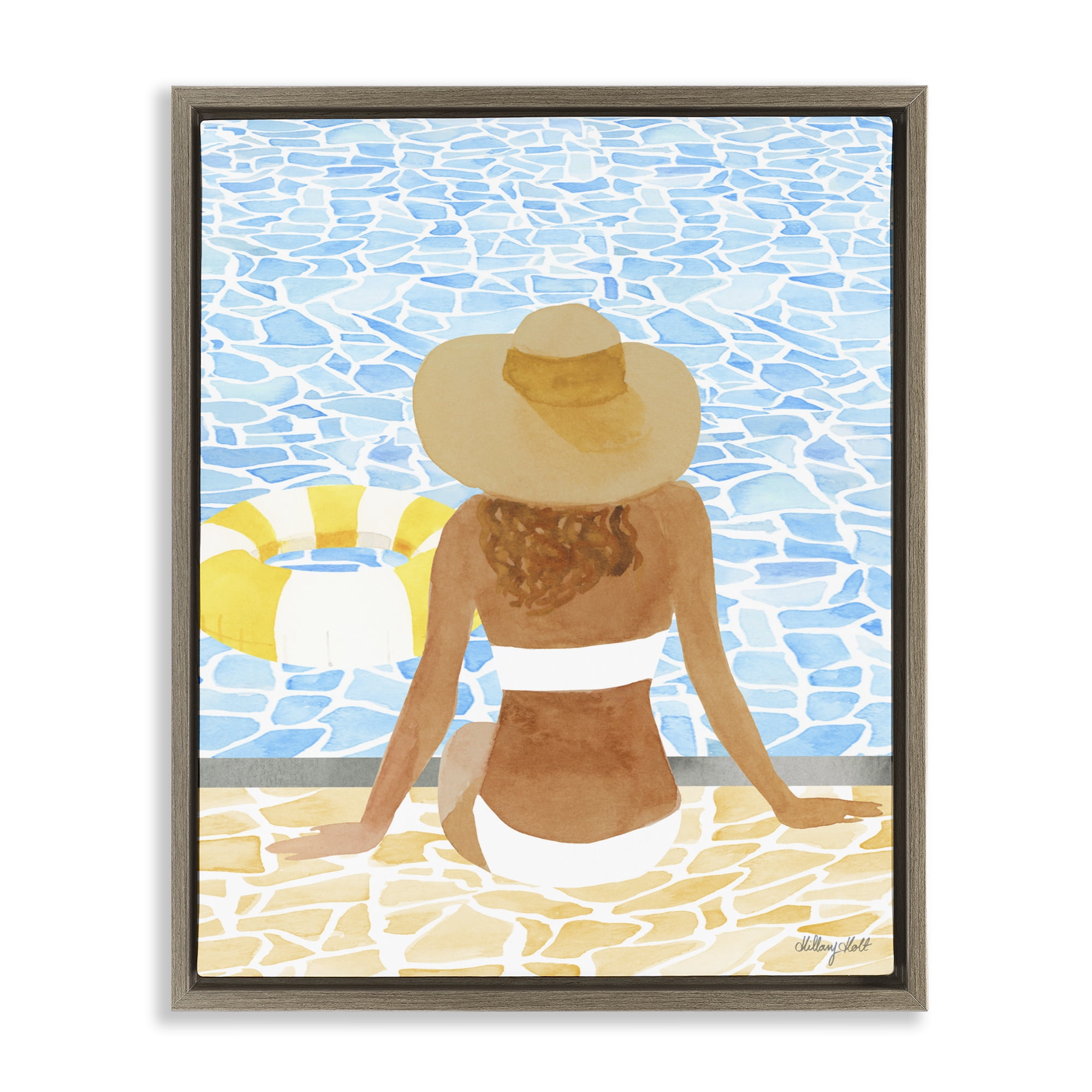 Stupell Industries Summer Poolside Chill Brown Framed Floater Canvas Wall Art, design by Hillary Holt
