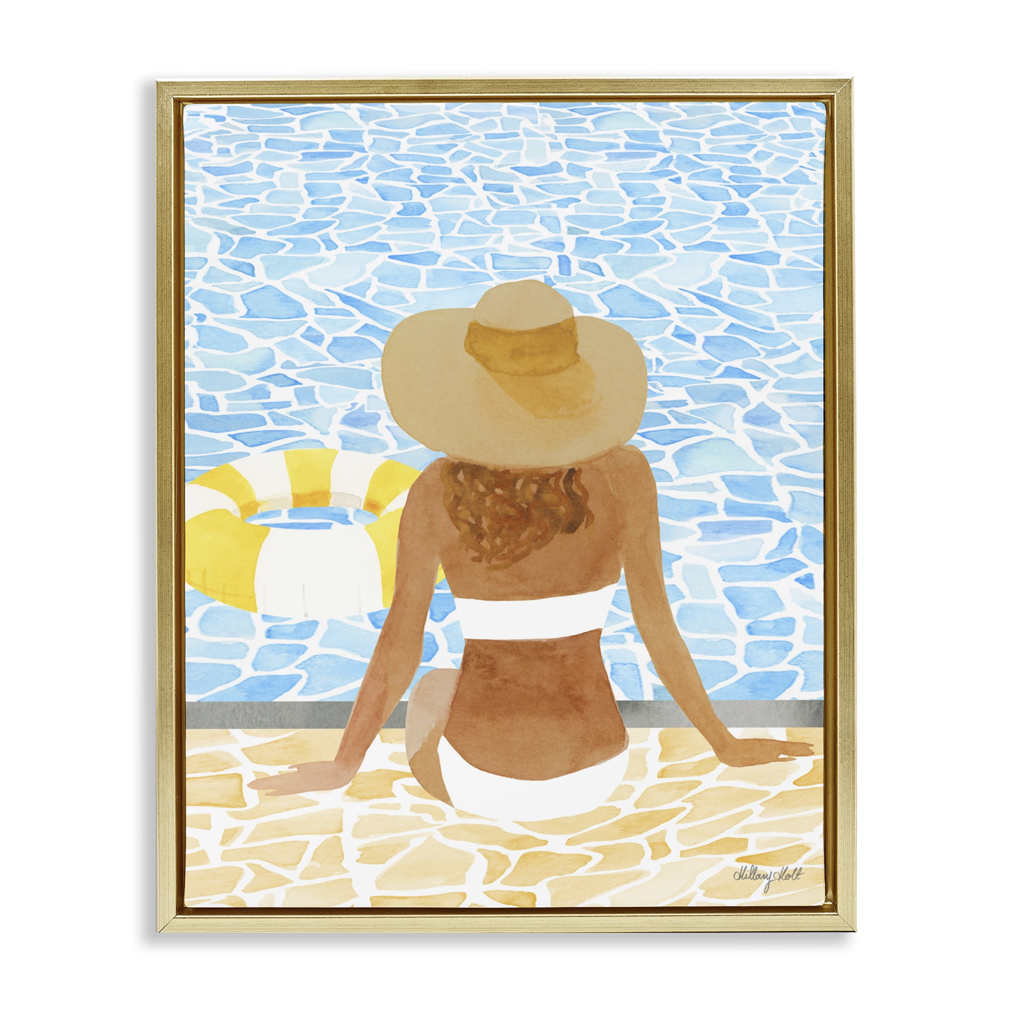 Stupell Industries Summer Poolside Chill Gold Framed Floater Canvas Wall Art, design by Hillary Holt