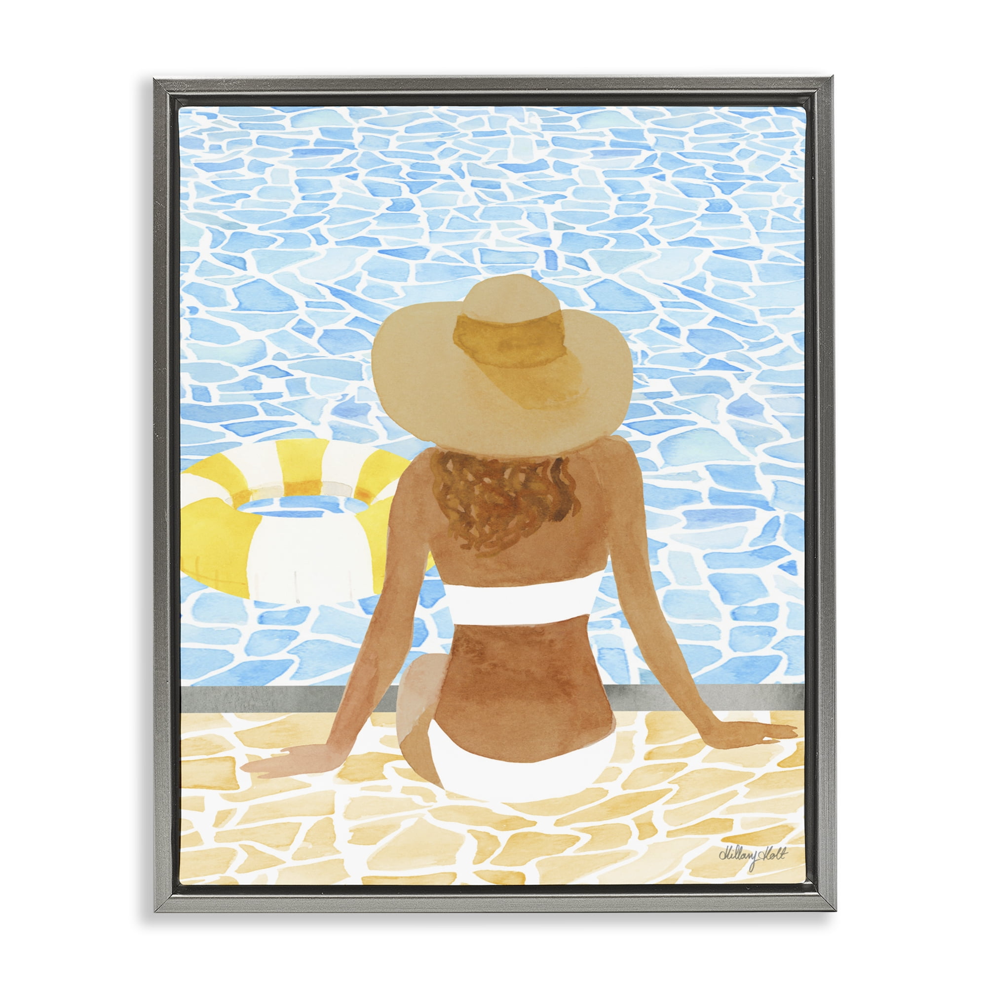 Stupell Industries Summer Poolside Chill Gray Framed Floater Canvas Wall Art, design by Hillary Holt