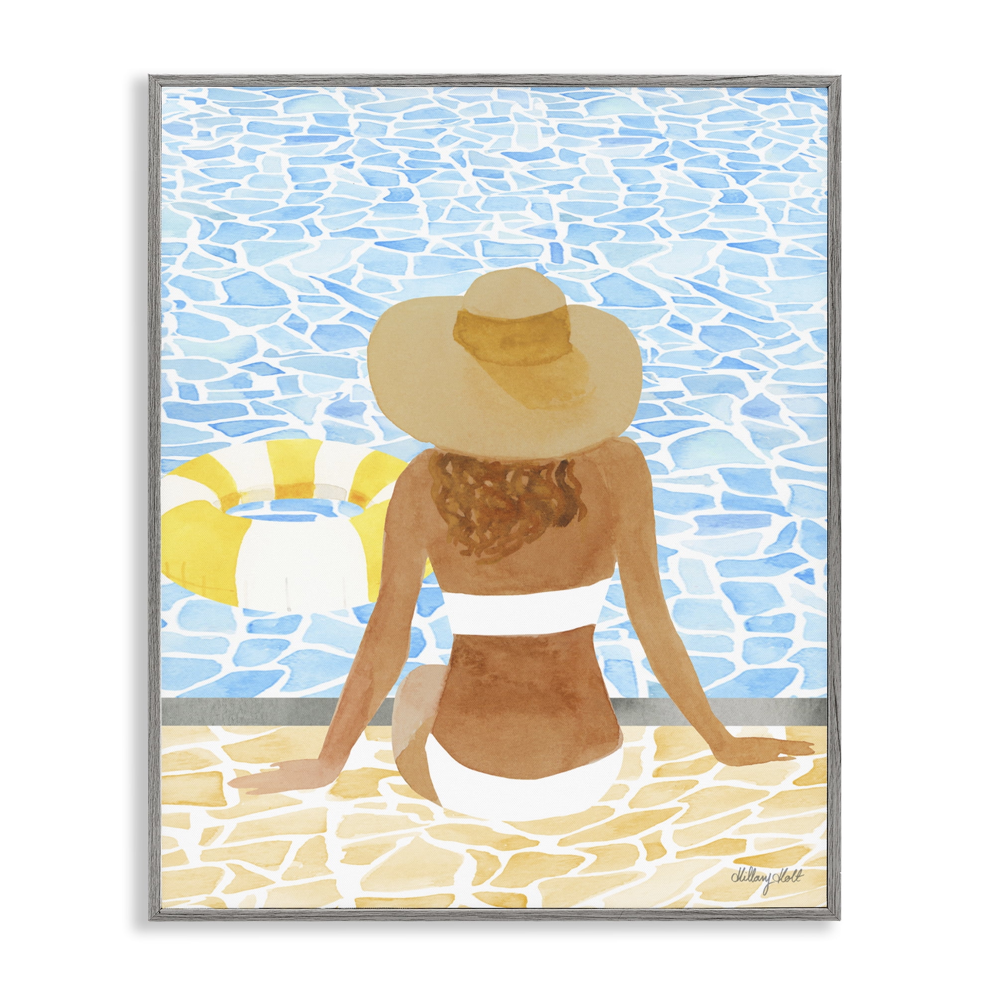 Stupell Industries Summer Poolside Chill Gray Framed Giclee Art, design by Hillary Holt