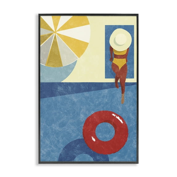 Stupell Industries Summer Poolside Girl Novelty Painting Black Framed Art Print Wall Art, 12 x 18