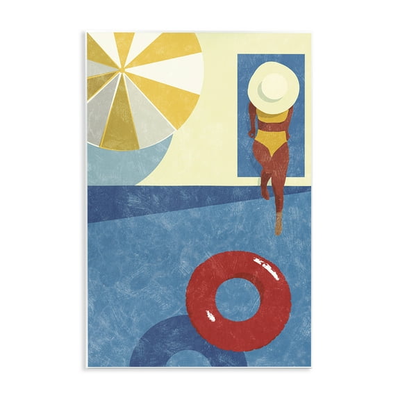 Stupell Industries Summer Poolside Girl Novelty Painting Unframed Art Print Wall Art, 13 x 19