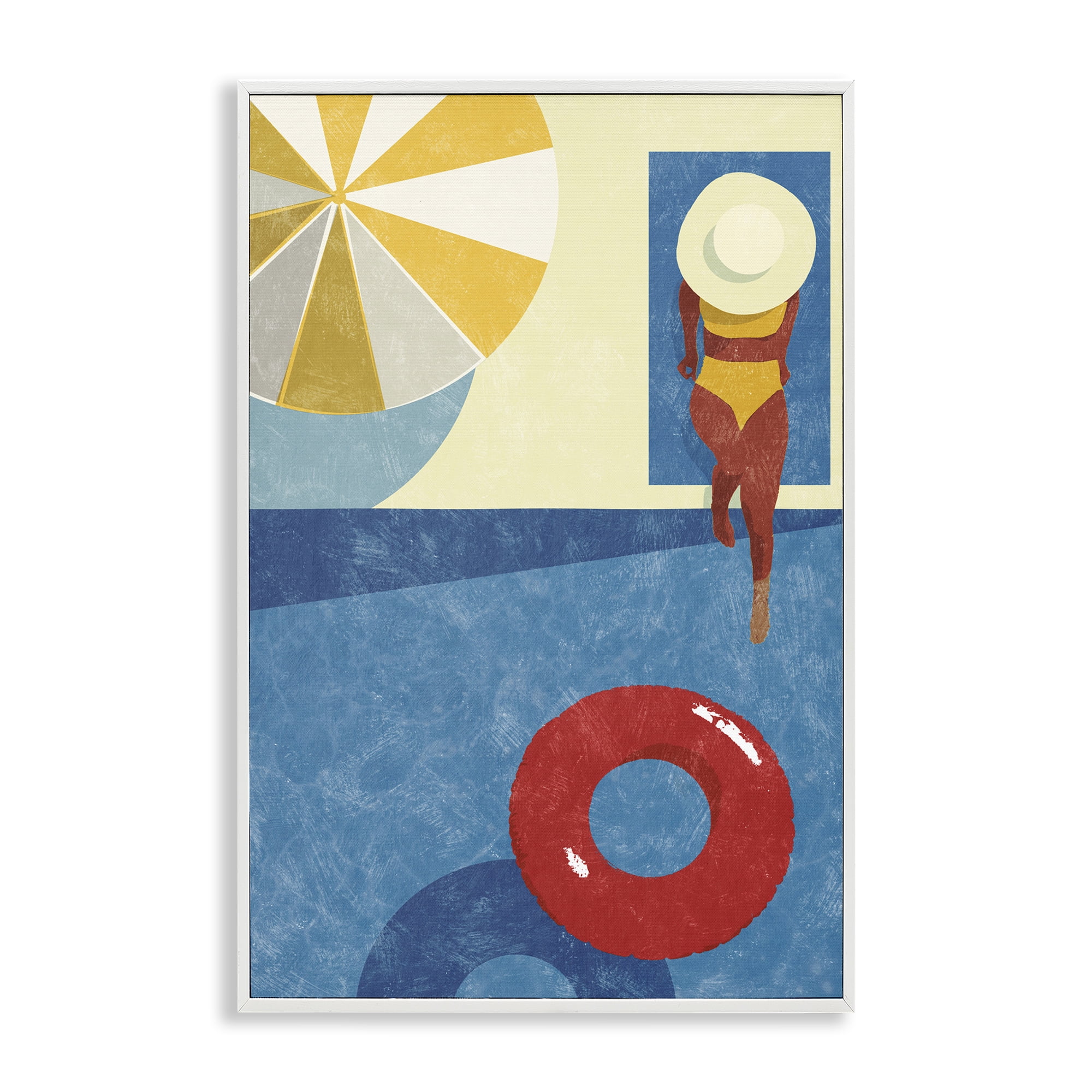 Stupell Industries Summer Poolside Girl Novelty Painting White Framed Art Print Wall Art, 12 x 18
