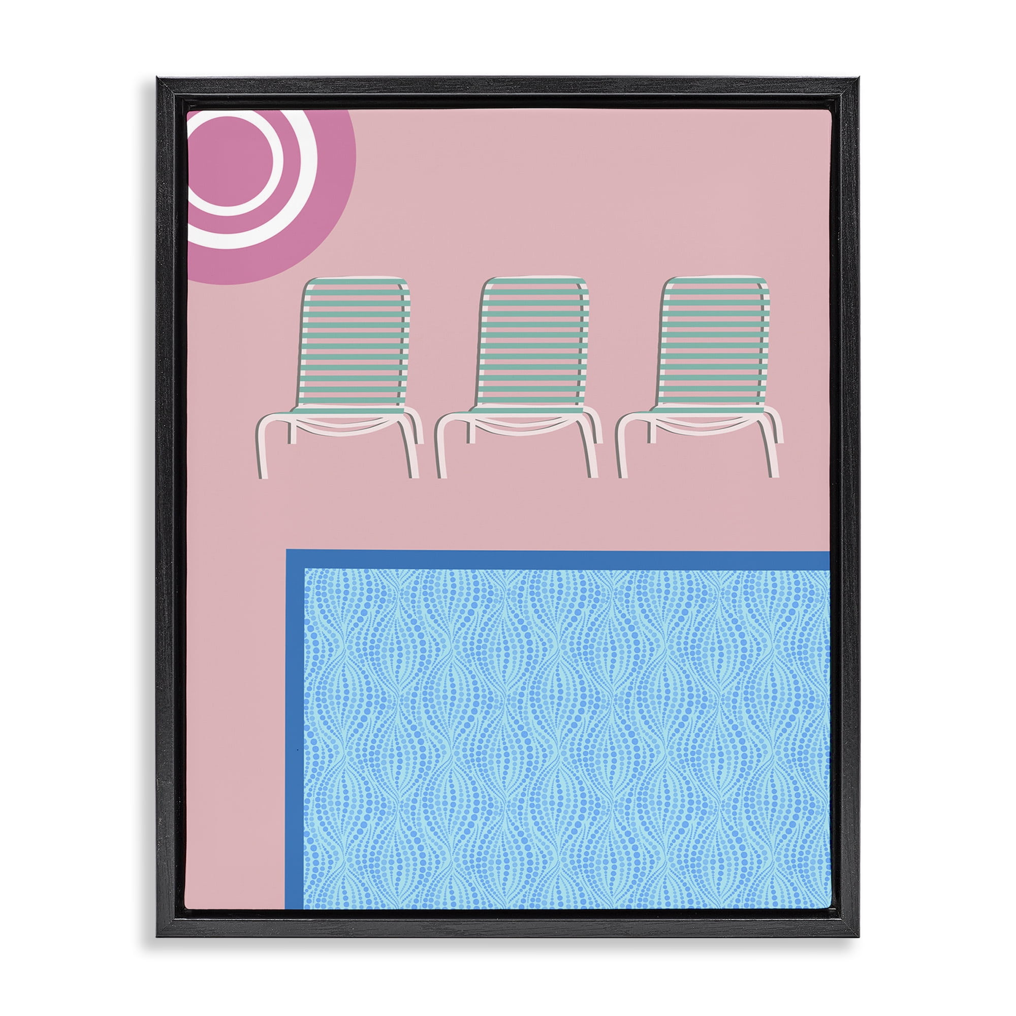 Stupell Industries Summer Poolside View Scenery Painting Black Floater Framed Canvas Art Print Wall Art, 25 x 31