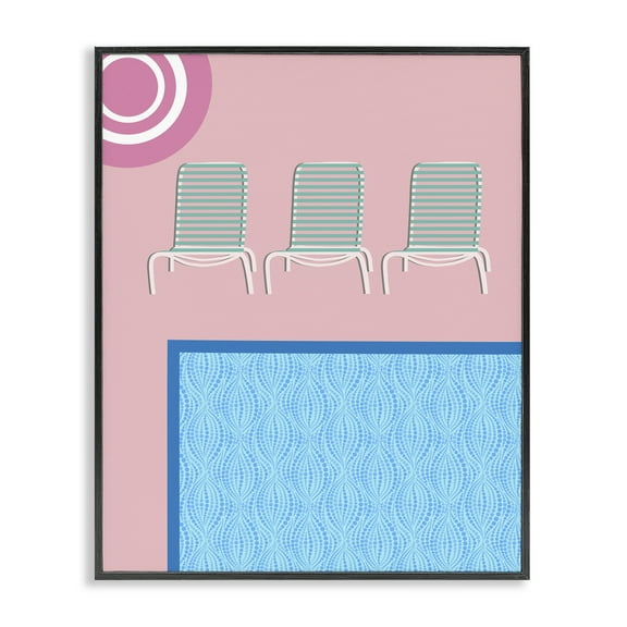 Stupell Industries Summer Poolside View Scenery Painting Black Framed Art Print Wall Art, 11 x 14