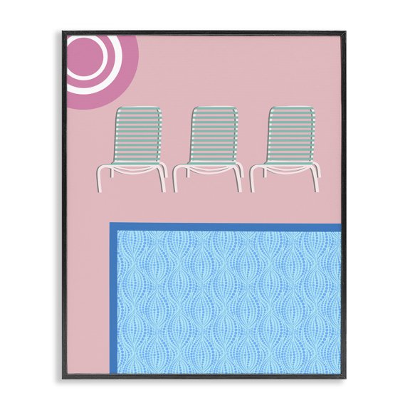 Stupell Industries Summer Poolside View Scenery Painting Black Framed Art Print Wall Art, 24 x 30