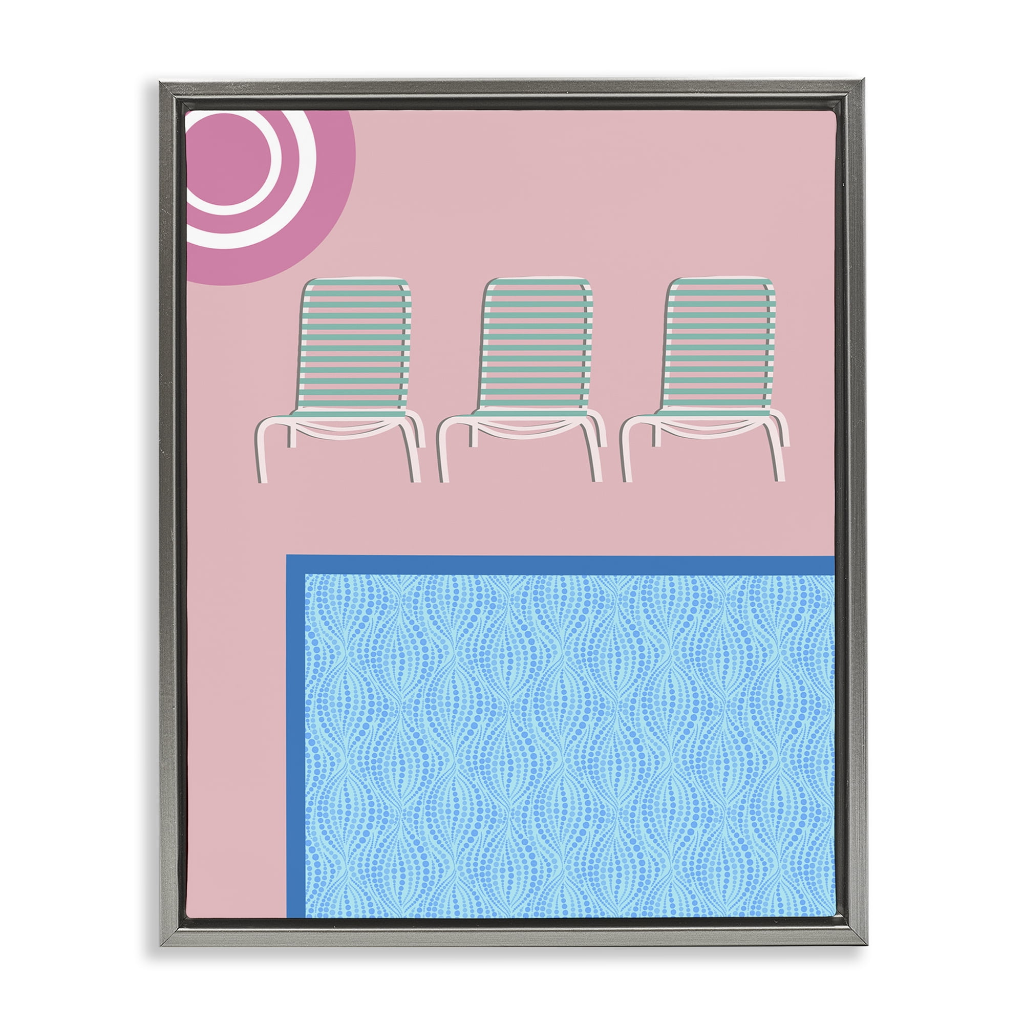 Stupell Industries Summer Poolside View Scenery Painting Gray Floater Framed Canvas Art Print Wall Art, 25 x 31