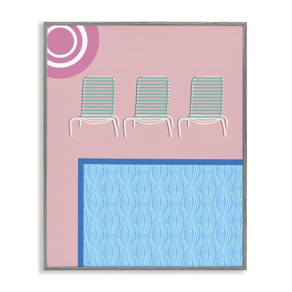 Stupell Industries Summer Poolside View Scenery Painting Gray Framed Art Print Wall Art, 11 x 14