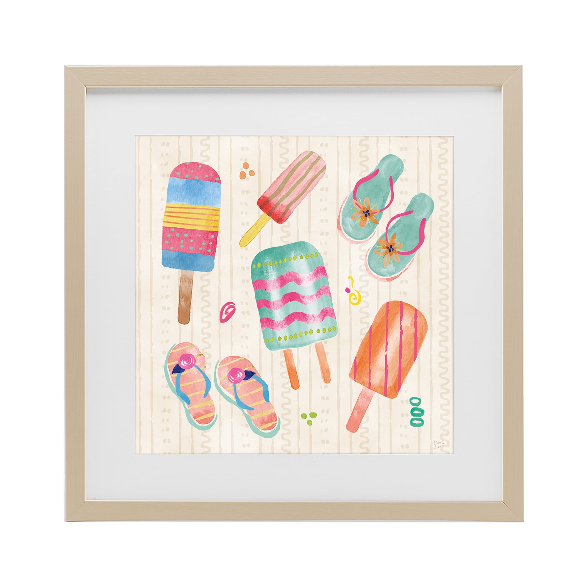 Stupell Industries Summer Popsicles & Sandals Birch Framed Print Under Glass, design by Dina June