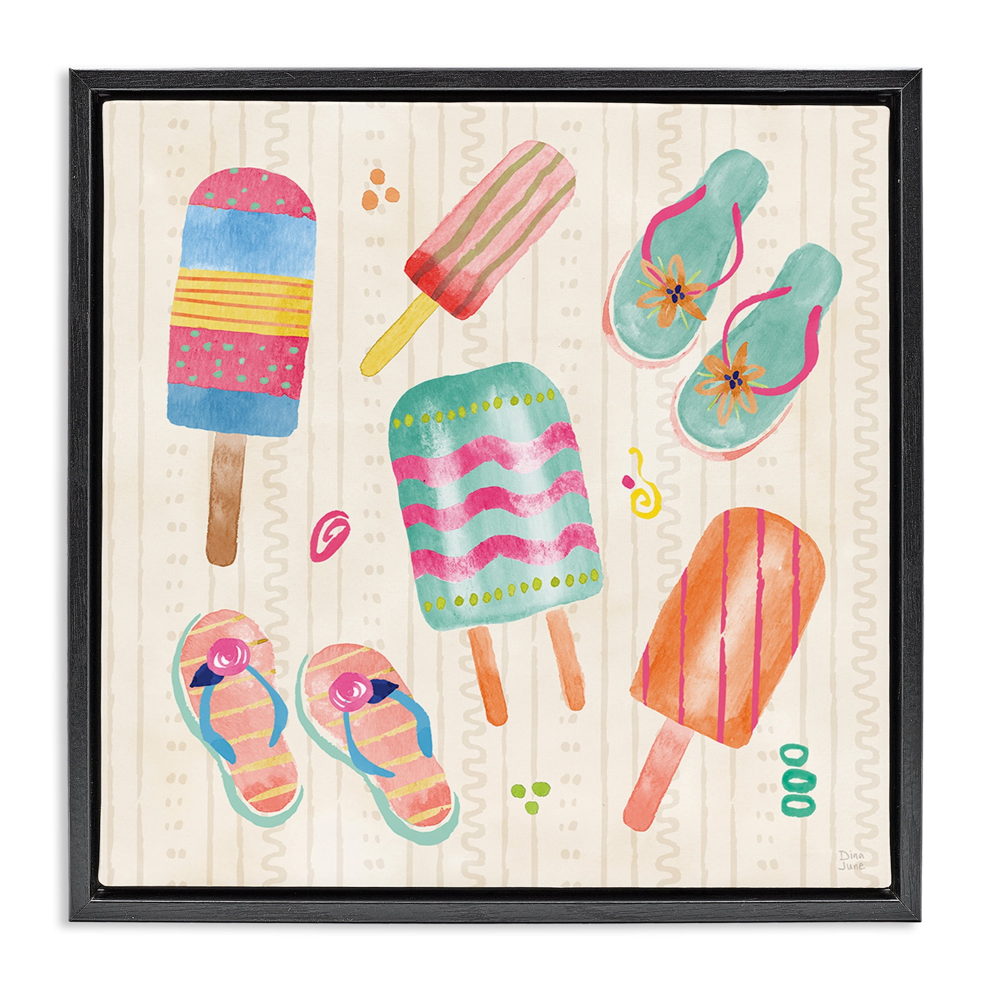 Stupell Industries Summer Popsicles & Sandals Black Framed Floater Canvas Wall Art, design by Dina June