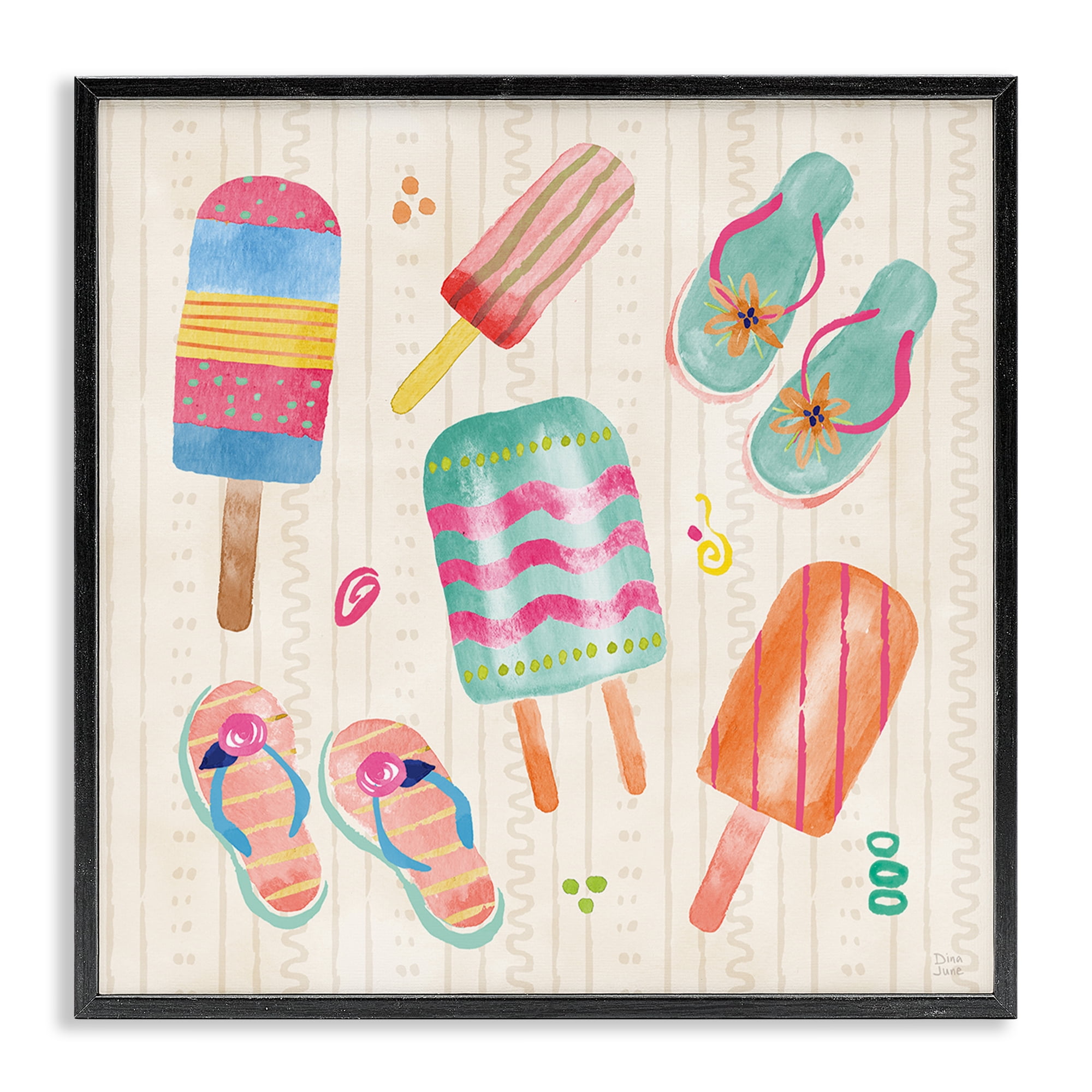 Stupell Industries Summer Popsicles & Sandals Black Framed Giclee Art, design by Dina June