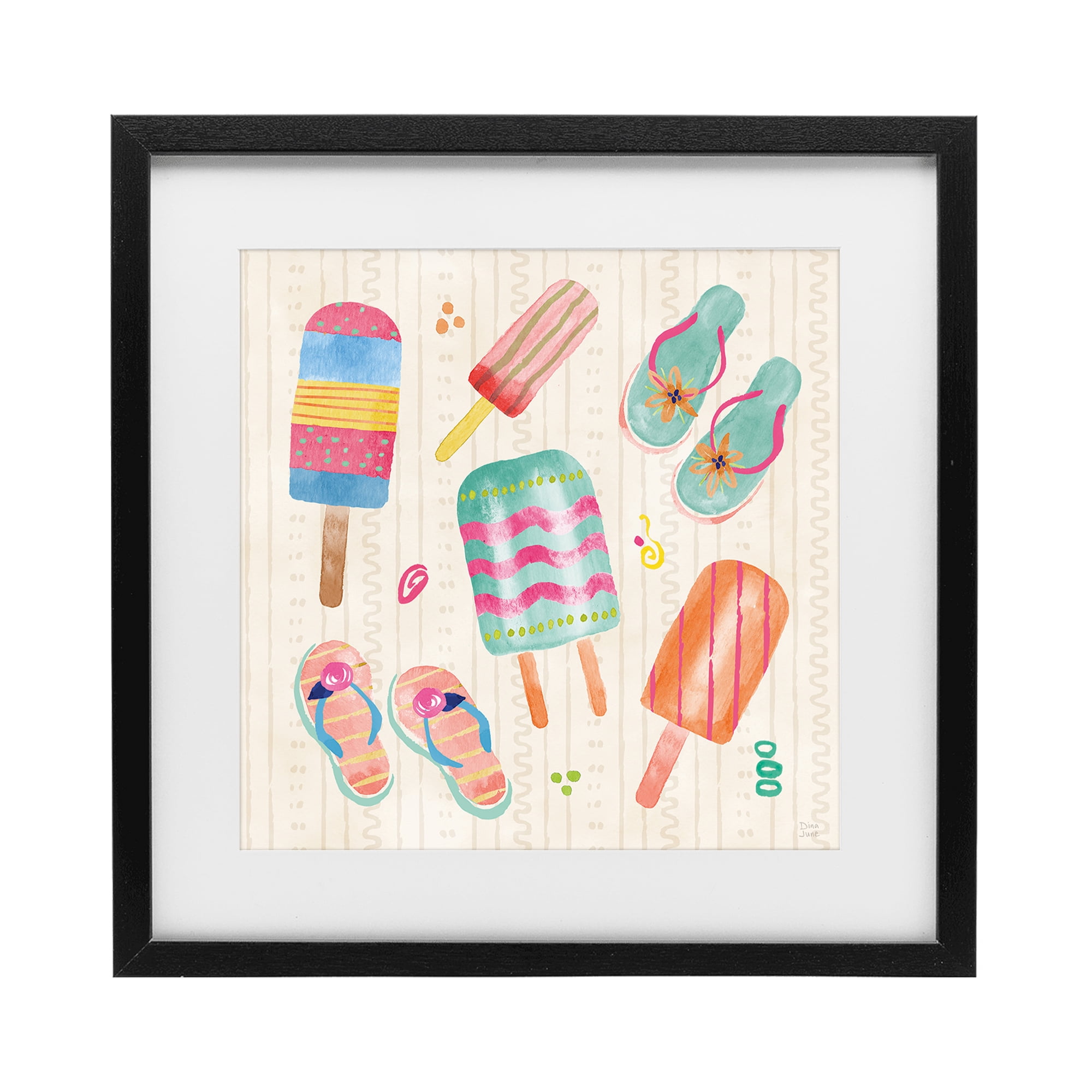 Stupell Industries Summer Popsicles & Sandals Black Framed Print Under Glass, design by Dina June