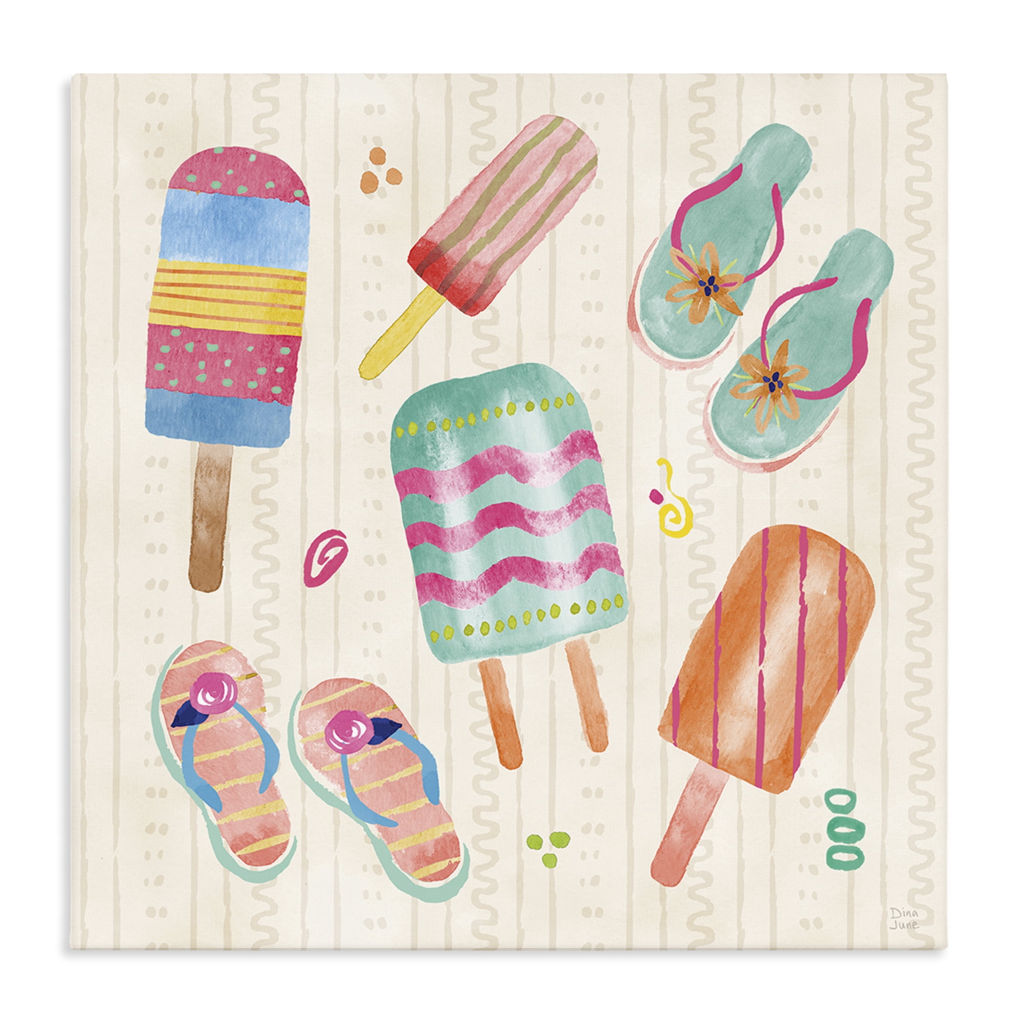 Stupell Industries Summer Popsicles & Sandals Canvas Wall Art, design by Dina June