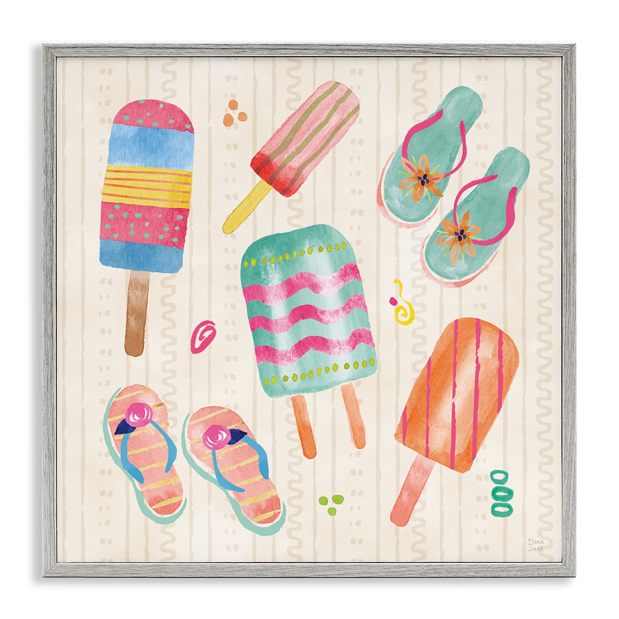 Stupell Industries Summer Popsicles & Sandals Gray Framed Giclee Art, design by Dina June