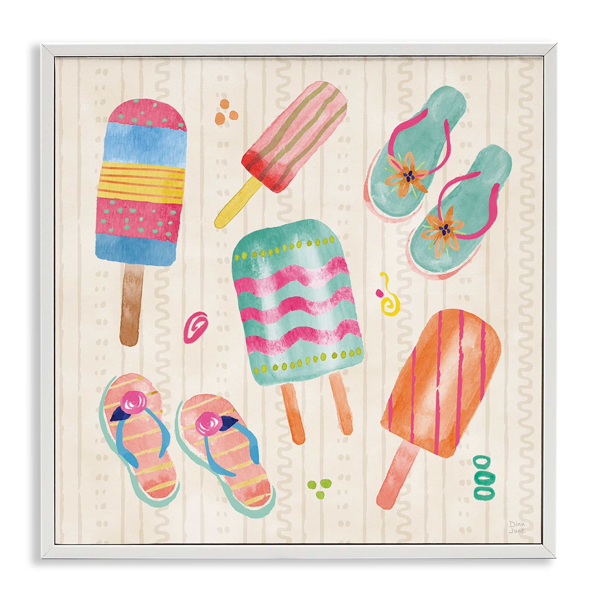 Stupell Industries Summer Popsicles & Sandals White Framed Giclee Art, design by Dina June