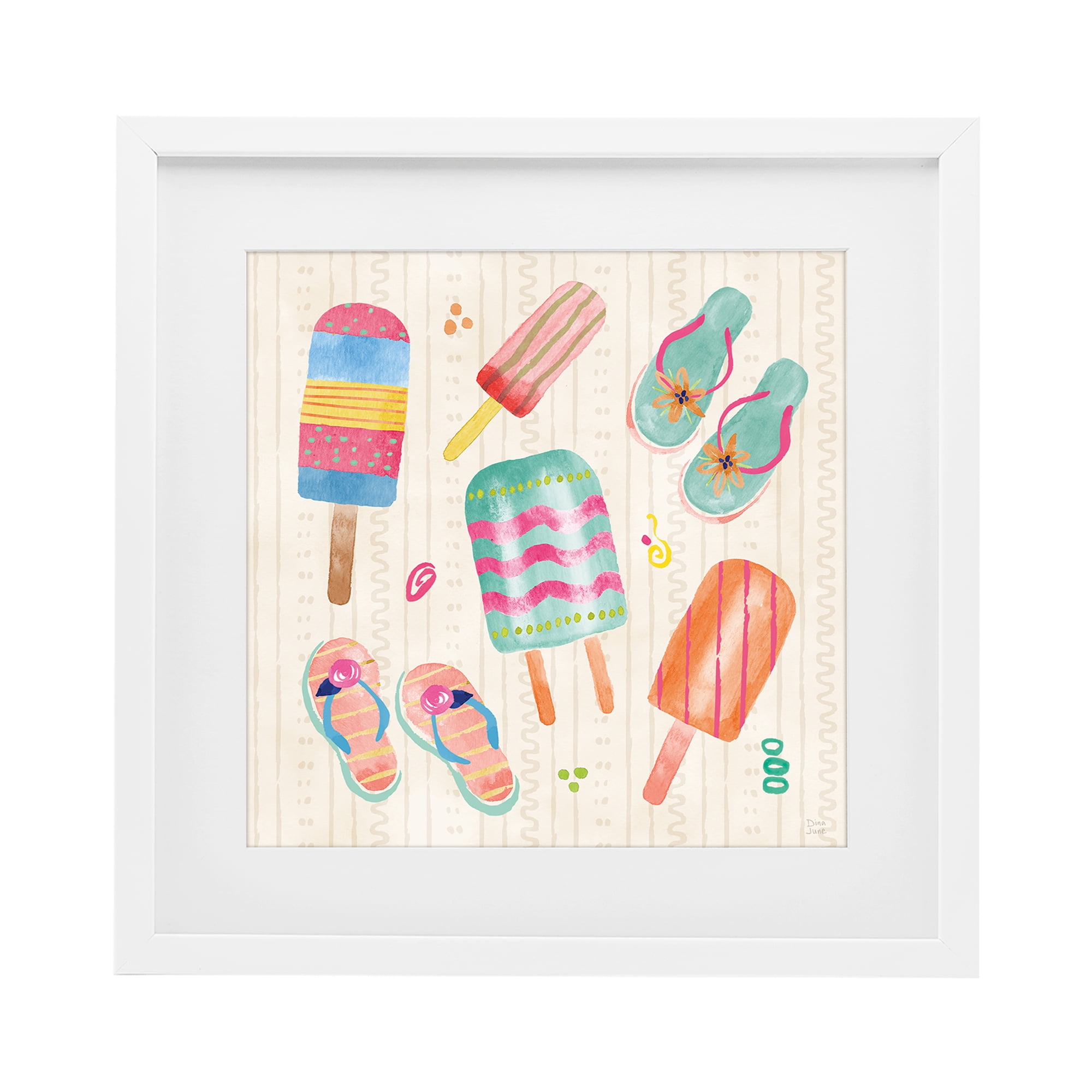 Stupell Industries Summer Popsicles & Sandals White Framed Print Under Glass, design by Dina June