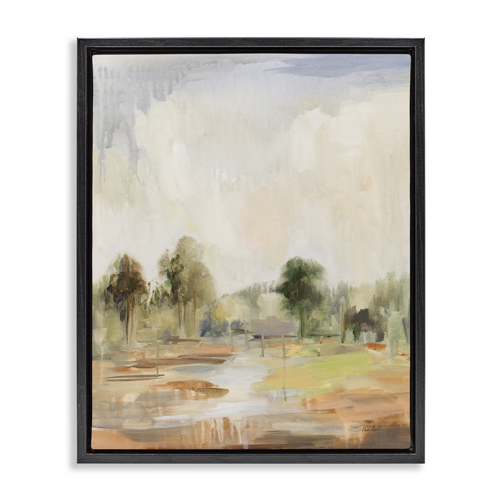 Stupell Industries Summer Rain Landscape Landscape Painting Black Floater Framed Art Print Wall Art, 25 x 31