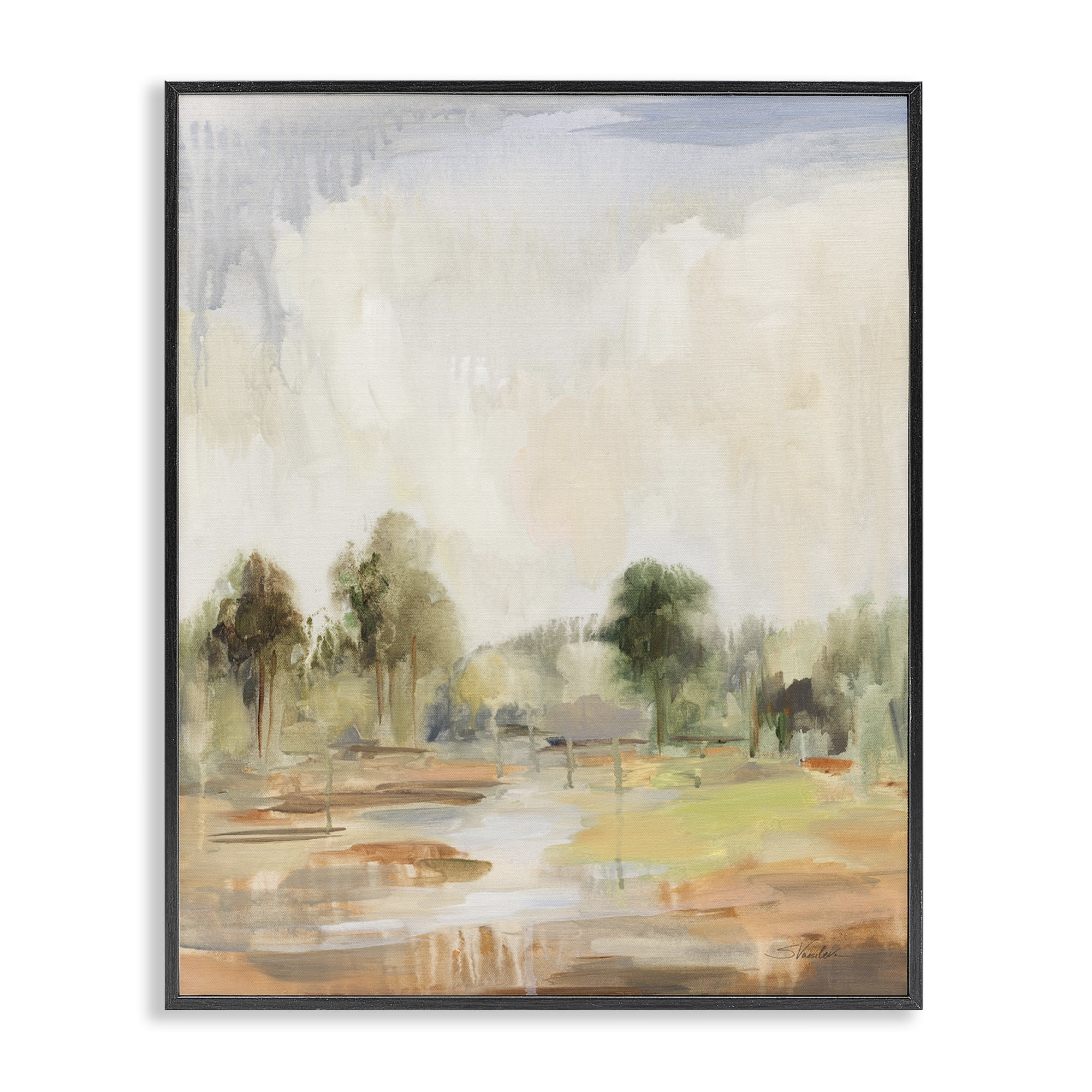 Stupell Industries Summer Rain Landscape Landscape Painting Black Framed Art Print Wall Art, 16 x 20