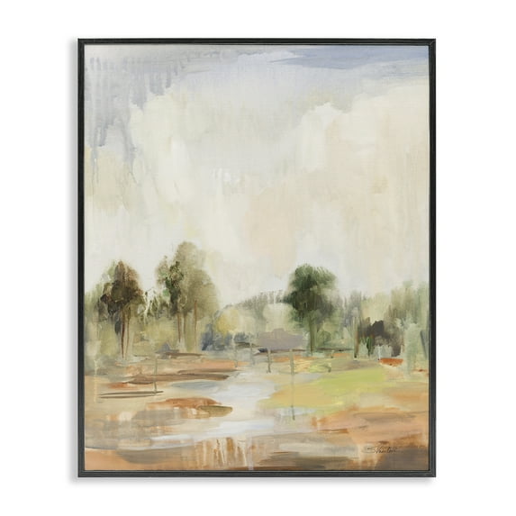 Stupell Industries Summer Rain Landscape Landscape Painting Black Framed Art Print Wall Art, 24 x 30