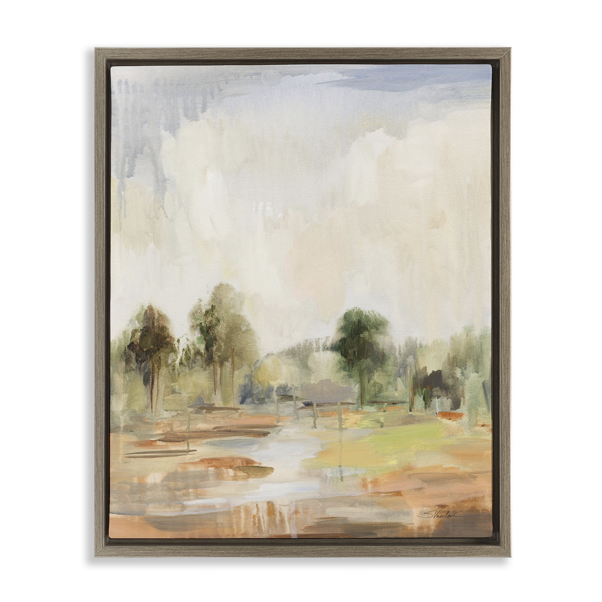 Stupell Industries Summer Rain Landscape Landscape Painting Brown Floater Framed Art Print Wall Art, 25 x 31