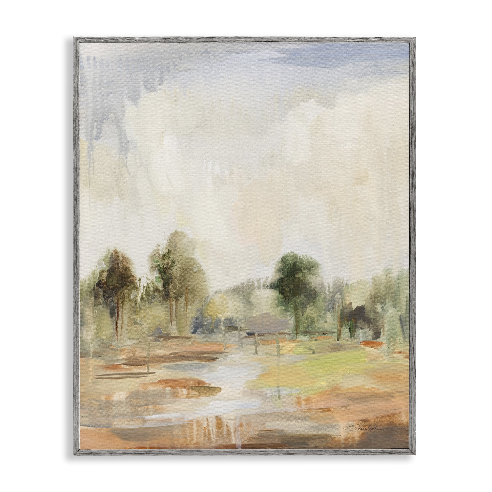 Stupell Industries Summer Rain Landscape Landscape Painting Gray Framed Art Print Wall Art, 11 x 14