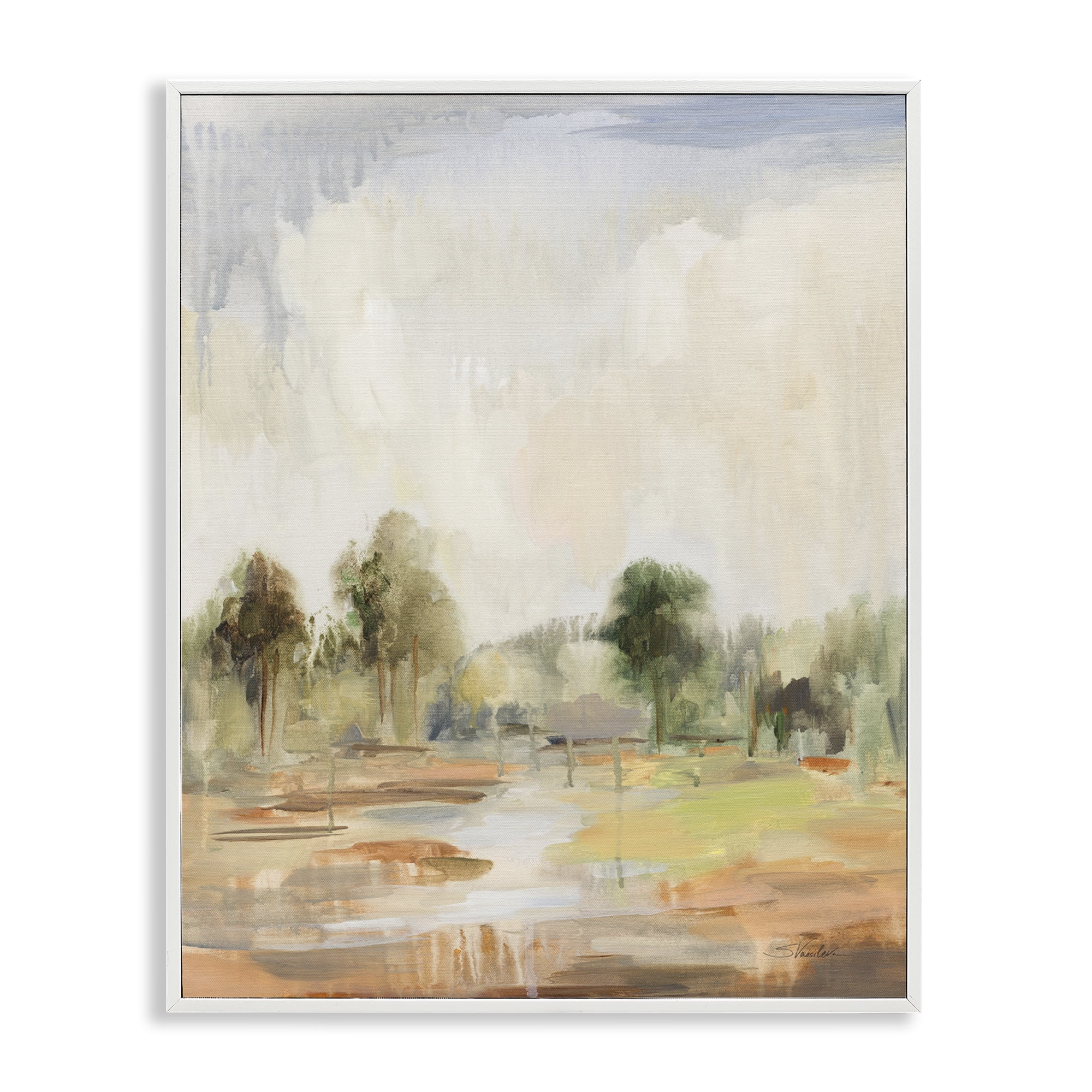 Stupell Industries Summer Rain Landscape Landscape Painting White Framed Art Print Wall Art, 11 x 14